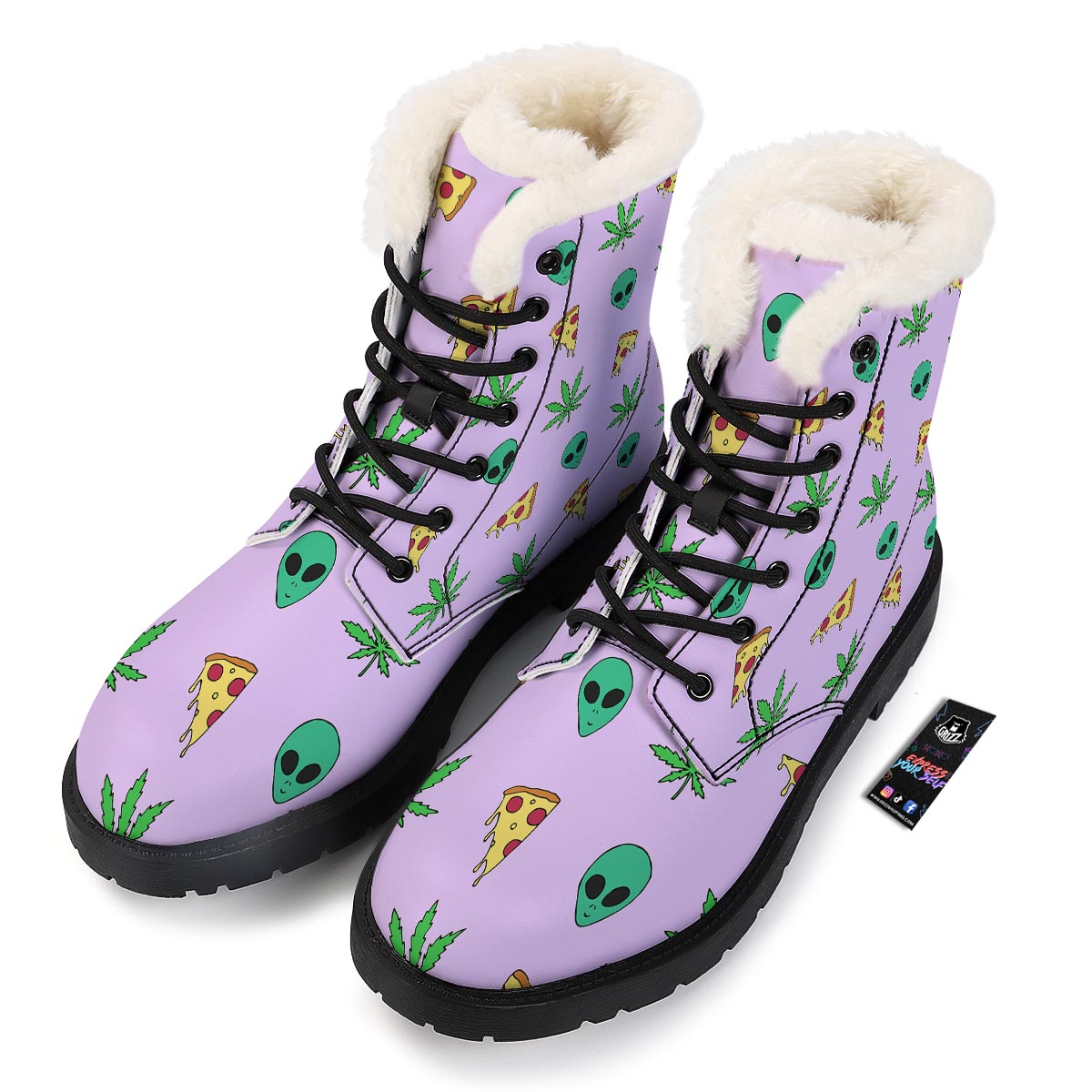 Ufo Pizza Trippy Print Pattern Winter Boots-grizzshop