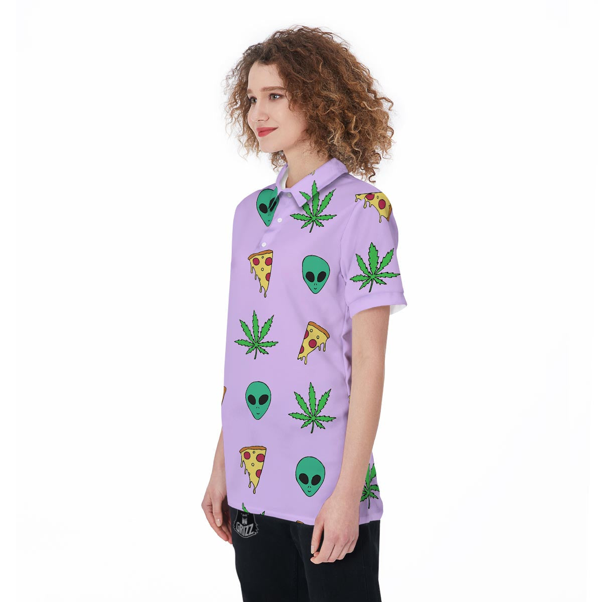 Ufo Pizza Trippy Print Pattern Women's Golf Shirts-grizzshop