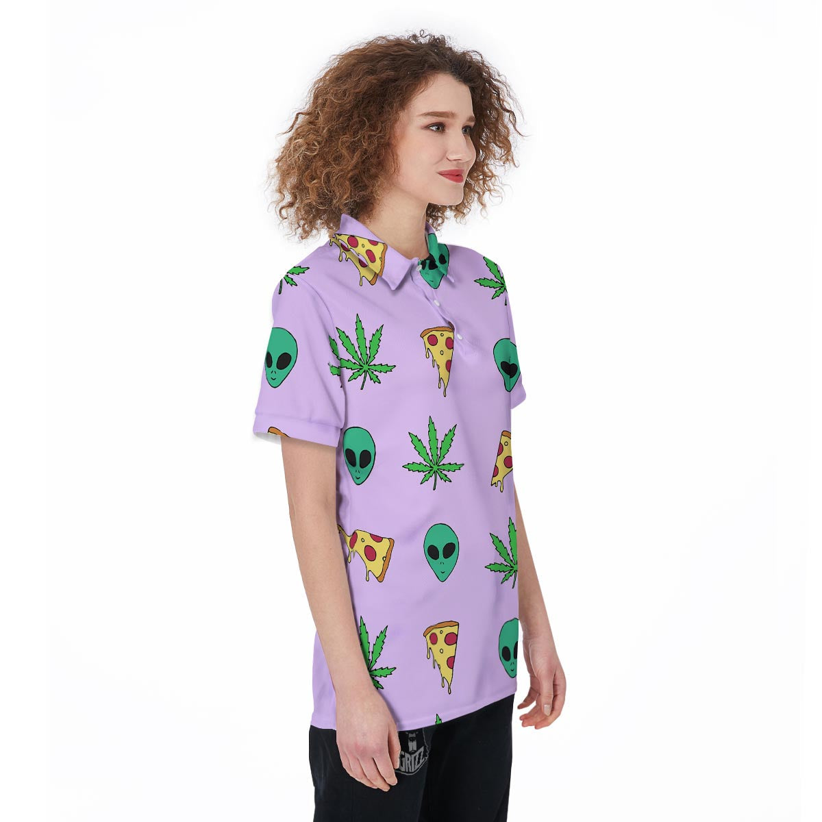 Ufo Pizza Trippy Print Pattern Women's Golf Shirts-grizzshop