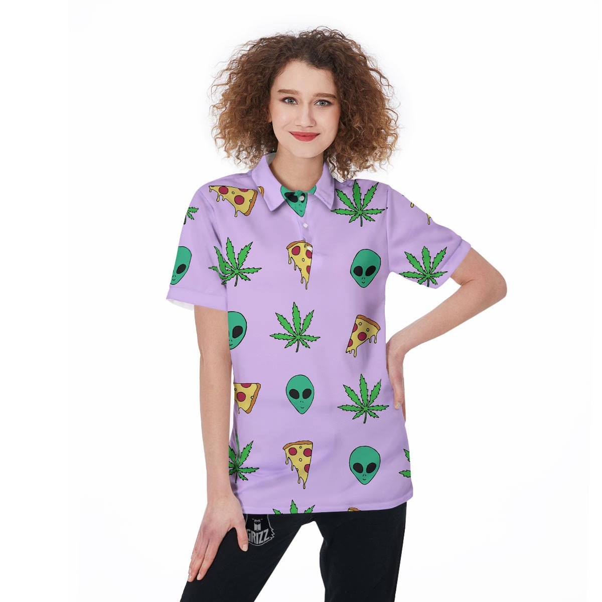 Ufo Pizza Trippy Print Pattern Women's Golf Shirts-grizzshop