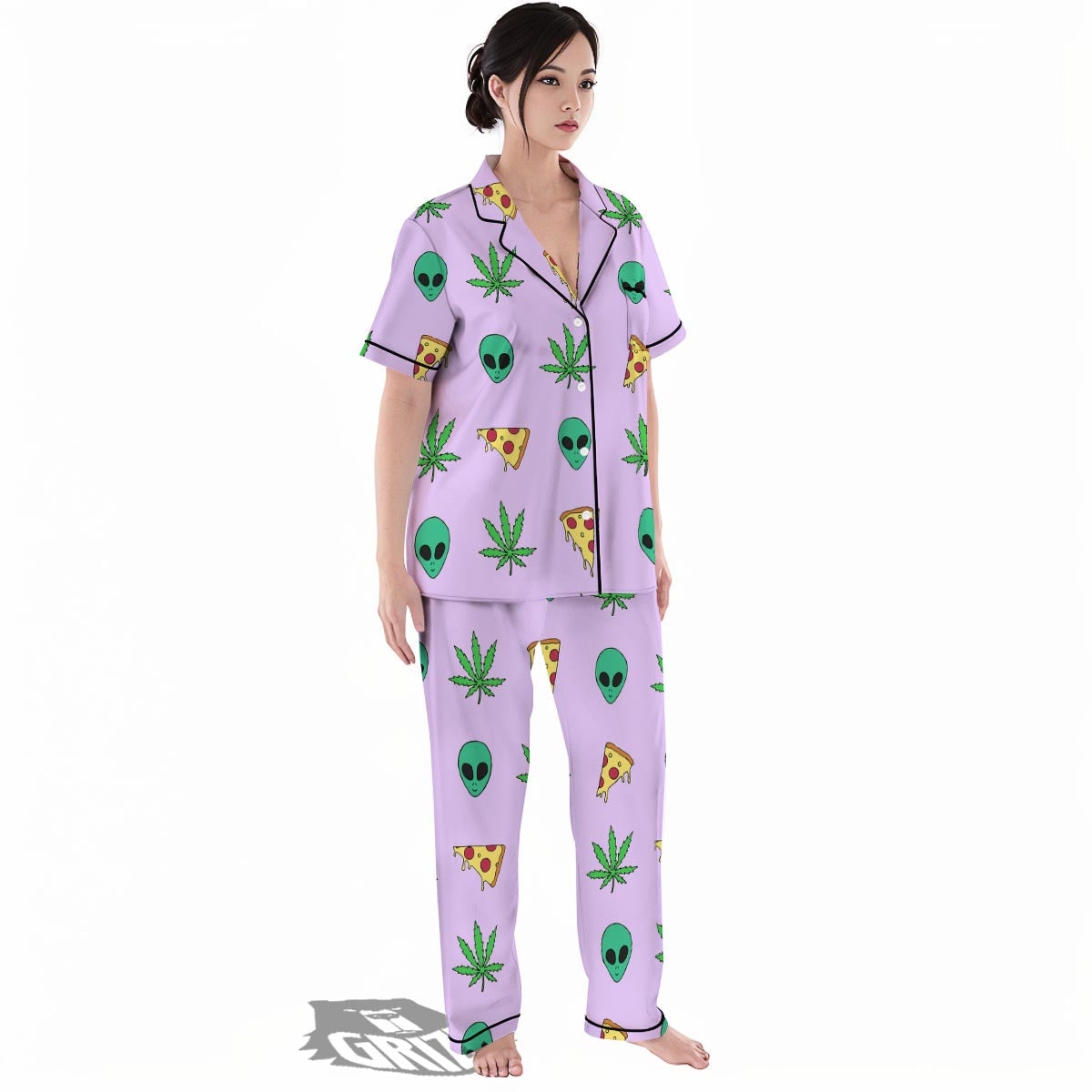 Ufo Pizza Trippy Print Pattern Women's Pajamas Set-grizzshop