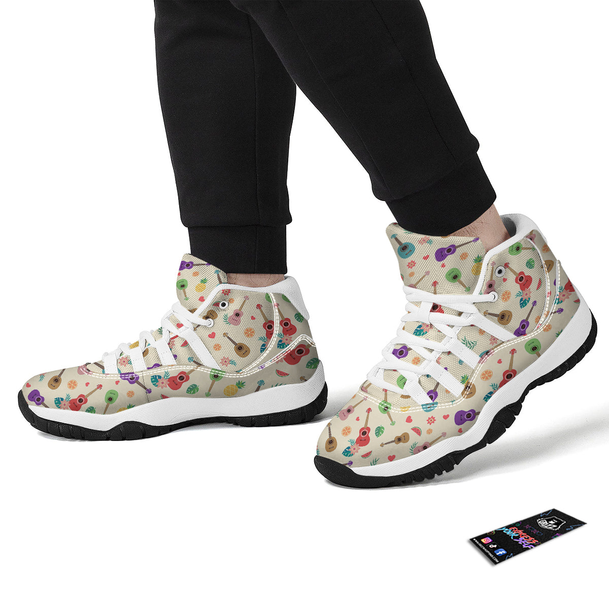Ukulele Tropical Print Pattern White Bball Shoes-grizzshop