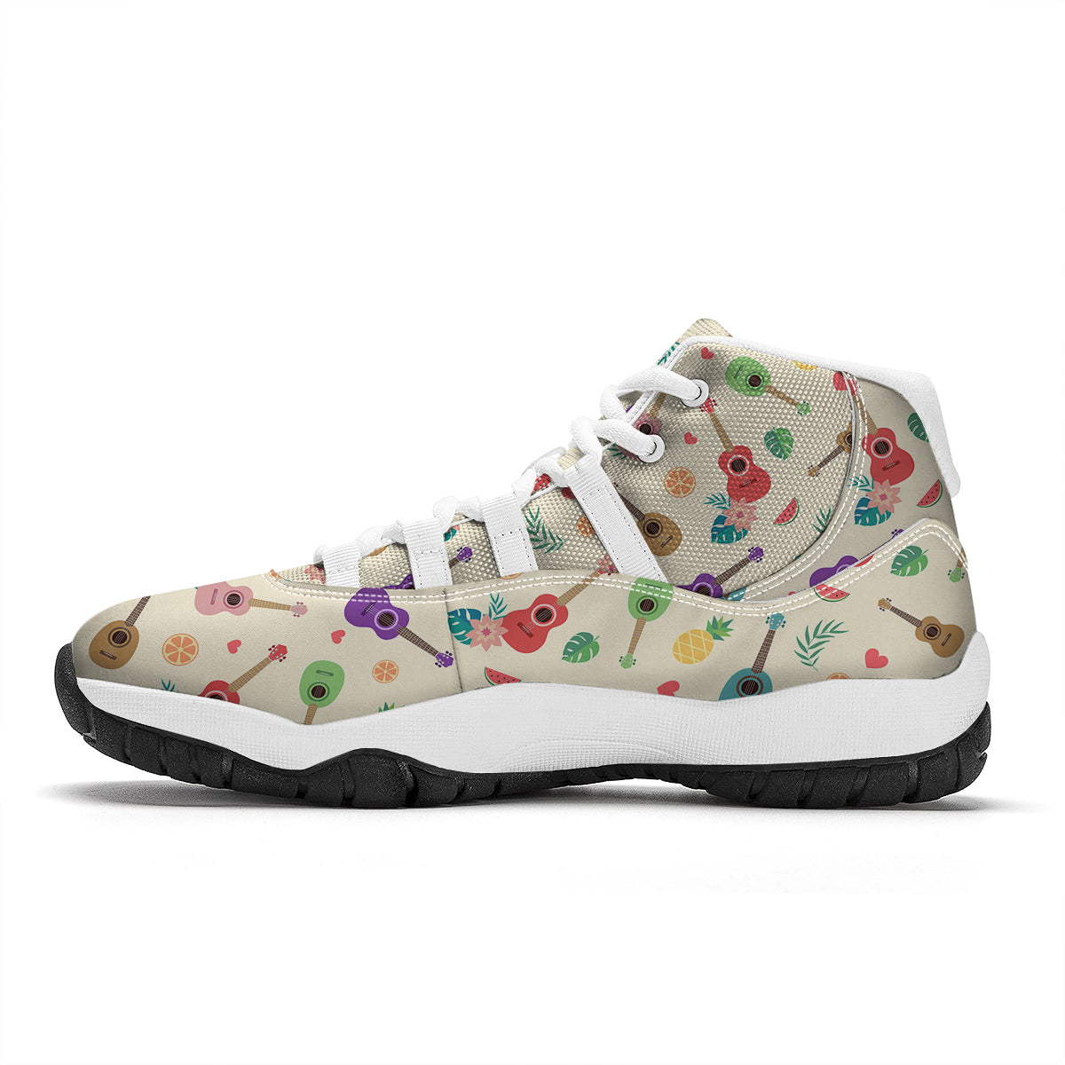 Ukulele Tropical Print Pattern White Bball Shoes-grizzshop