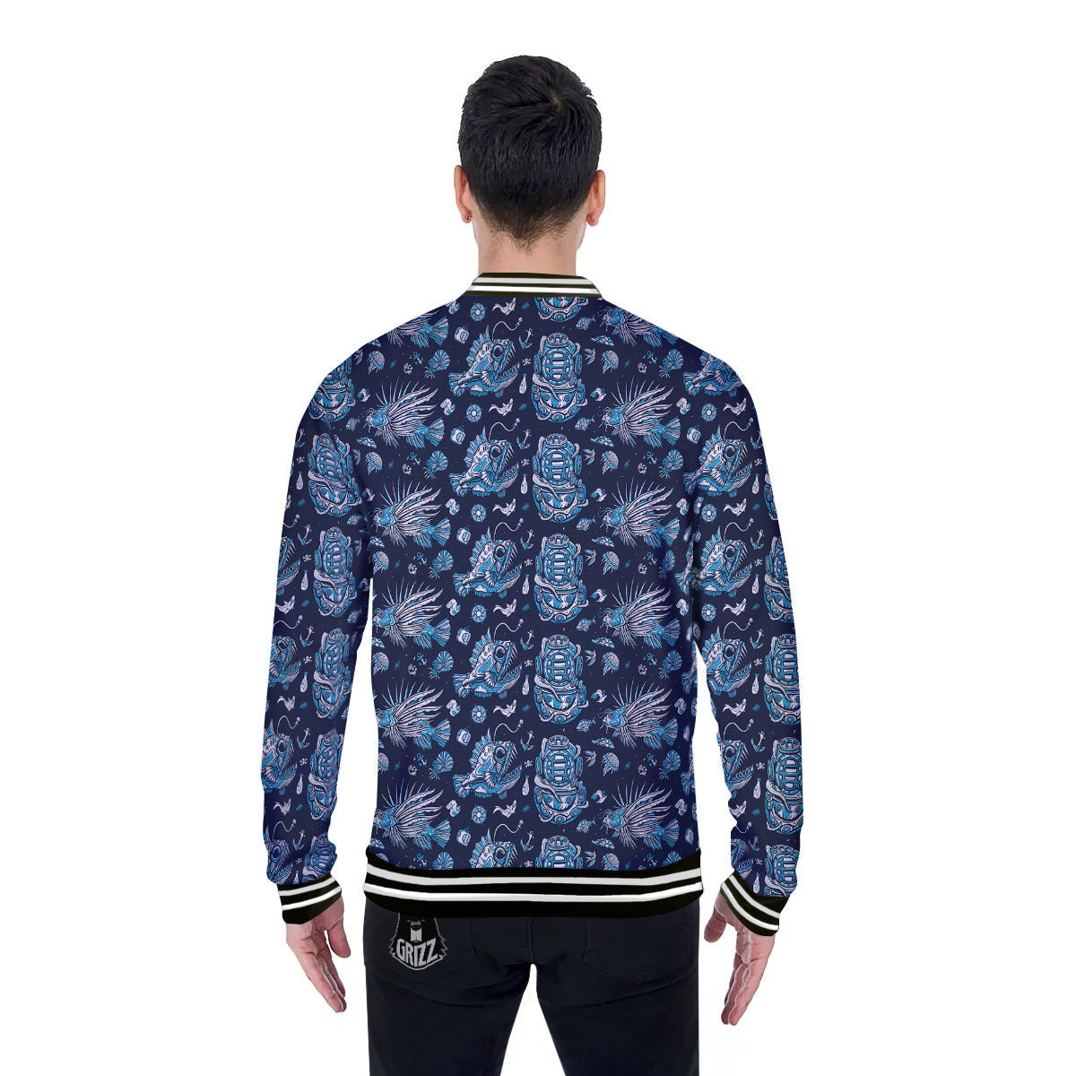 Underwater Blue Tattoo Print Pattern Baseball Jacket-grizzshop