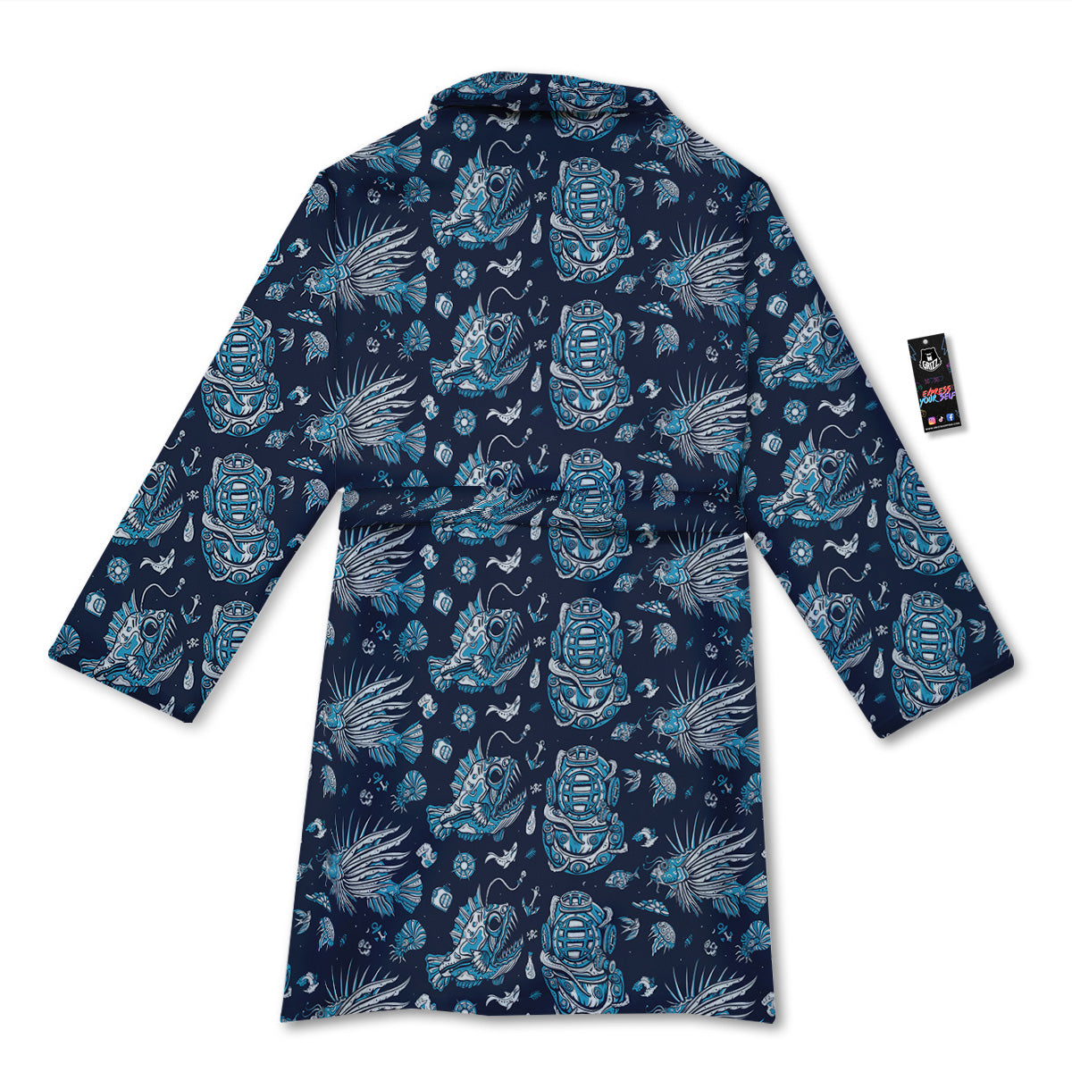 Underwater Blue Tattoo Print Pattern Bathrobe-grizzshop