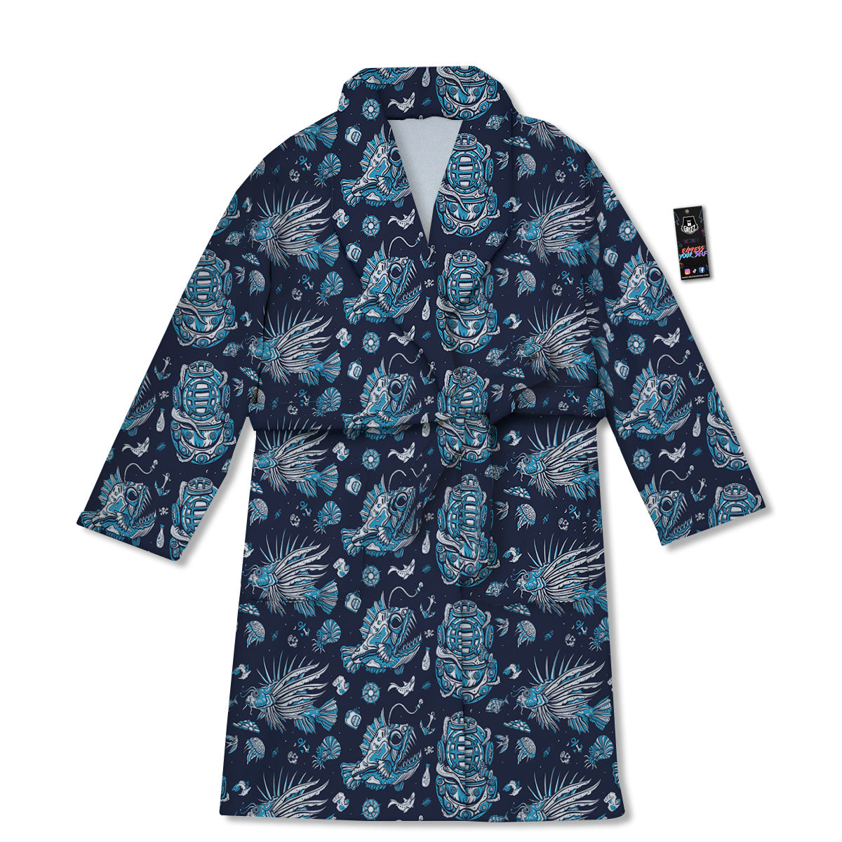 Underwater Blue Tattoo Print Pattern Bathrobe-grizzshop