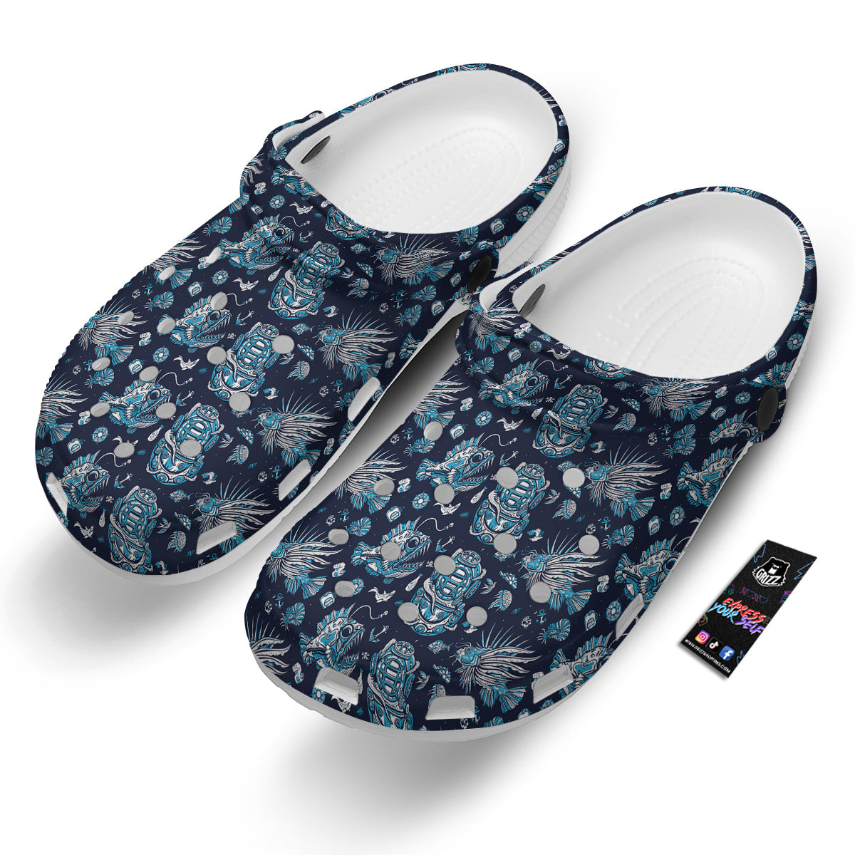Underwater Blue Tattoo Print Pattern Clog-grizzshop