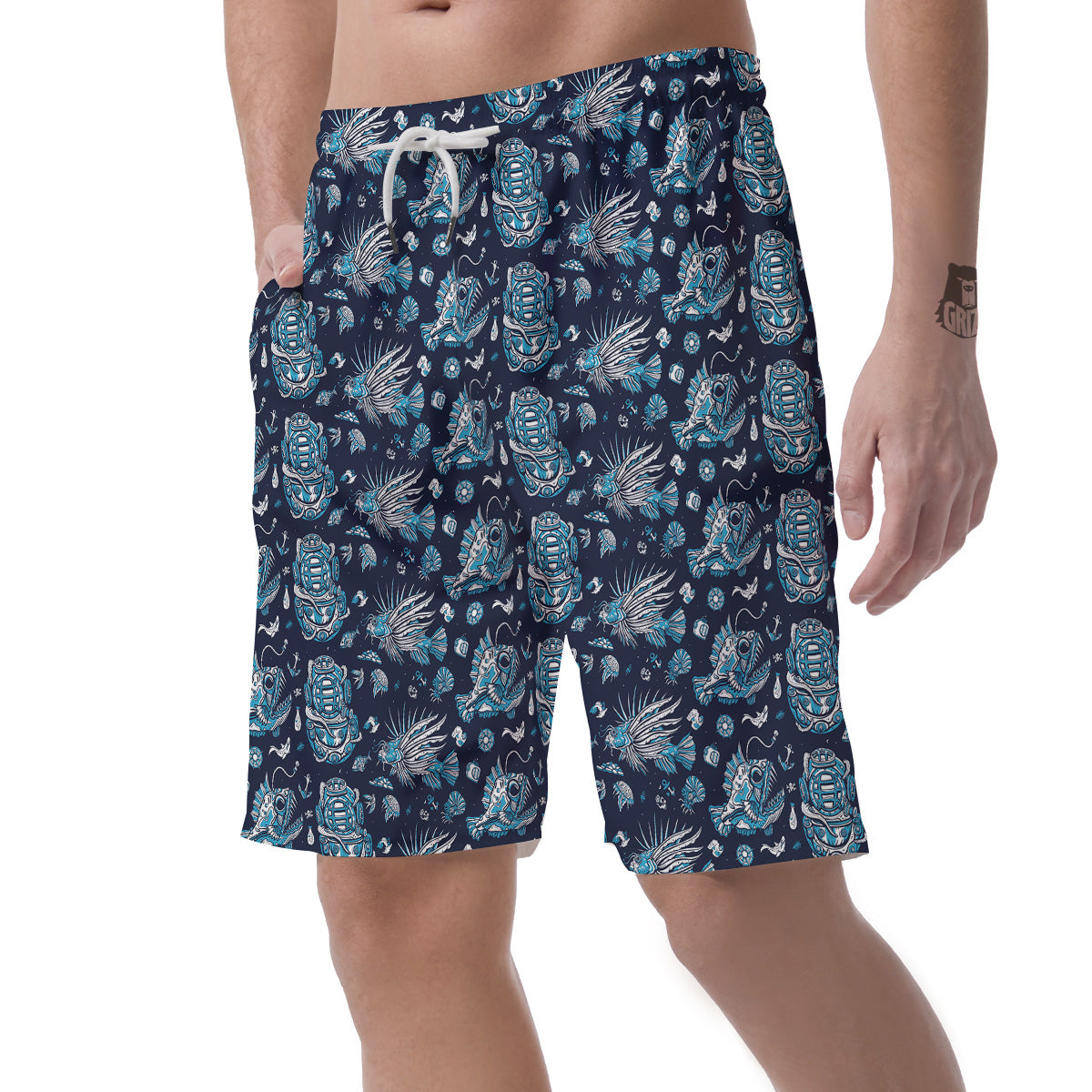 Underwater Blue Tattoo Print Pattern Men's Shorts-grizzshop