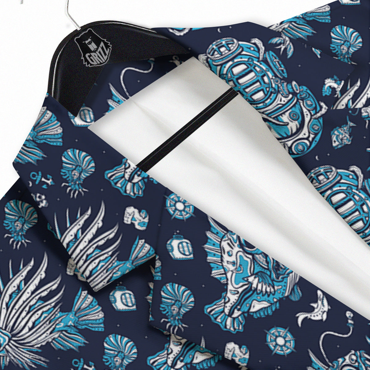 Underwater Blue Tattoo Print Pattern Men's Sport Coat-grizzshop