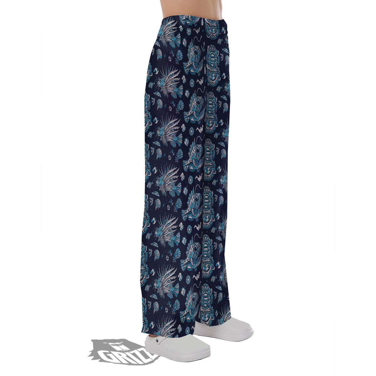 Underwater Blue Tattoo Print Pattern Pajama Pants-grizzshop