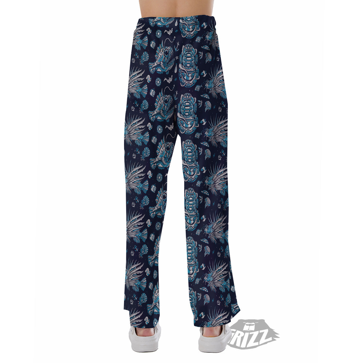 Underwater Blue Tattoo Print Pattern Pajama Pants-grizzshop