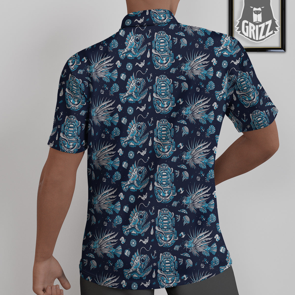 Underwater Blue Tattoo Print Pattern Untucked Shirts-grizzshop