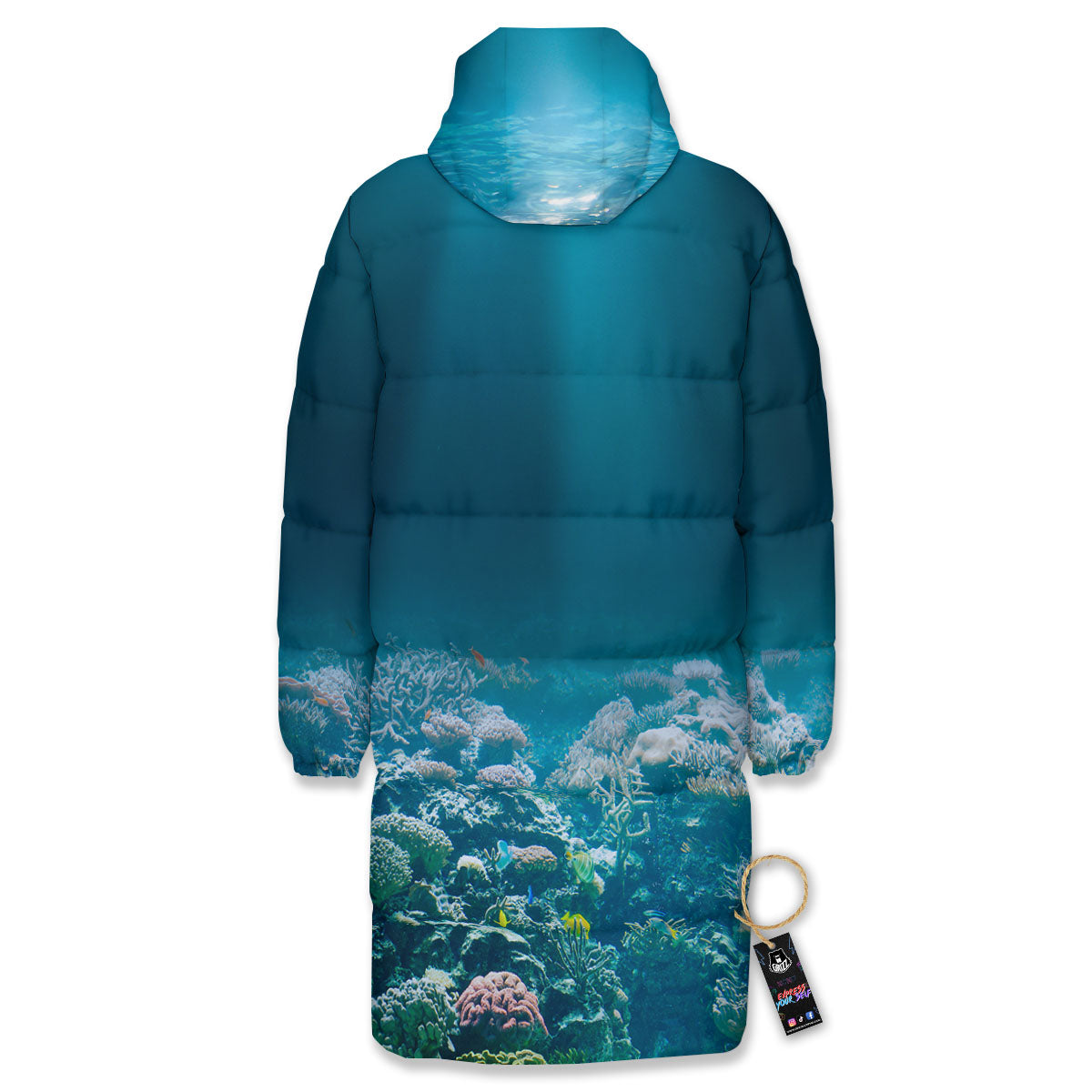 Underwater Ocean Print Long Down Jacket-grizzshop
