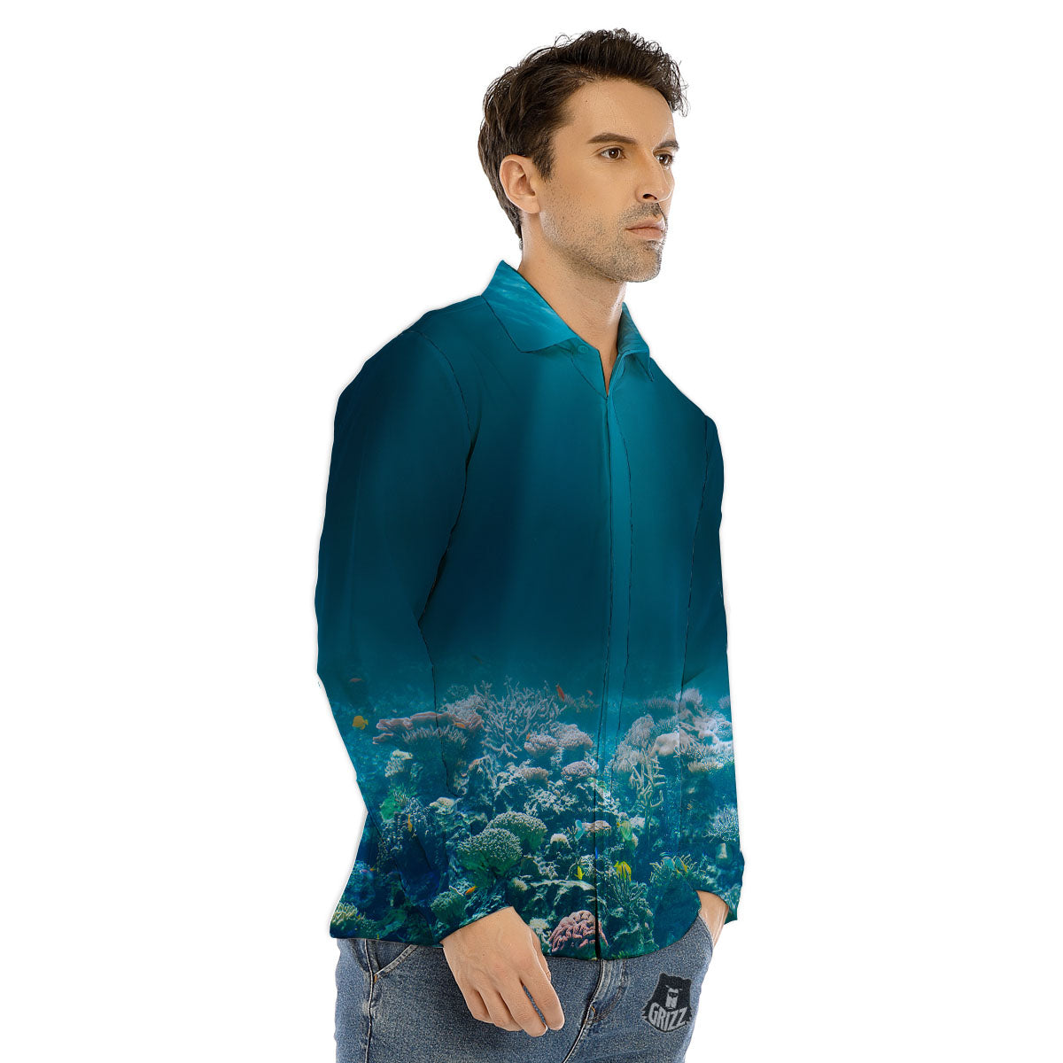 Underwater Ocean Print Men's Dress Shirts-grizzshop