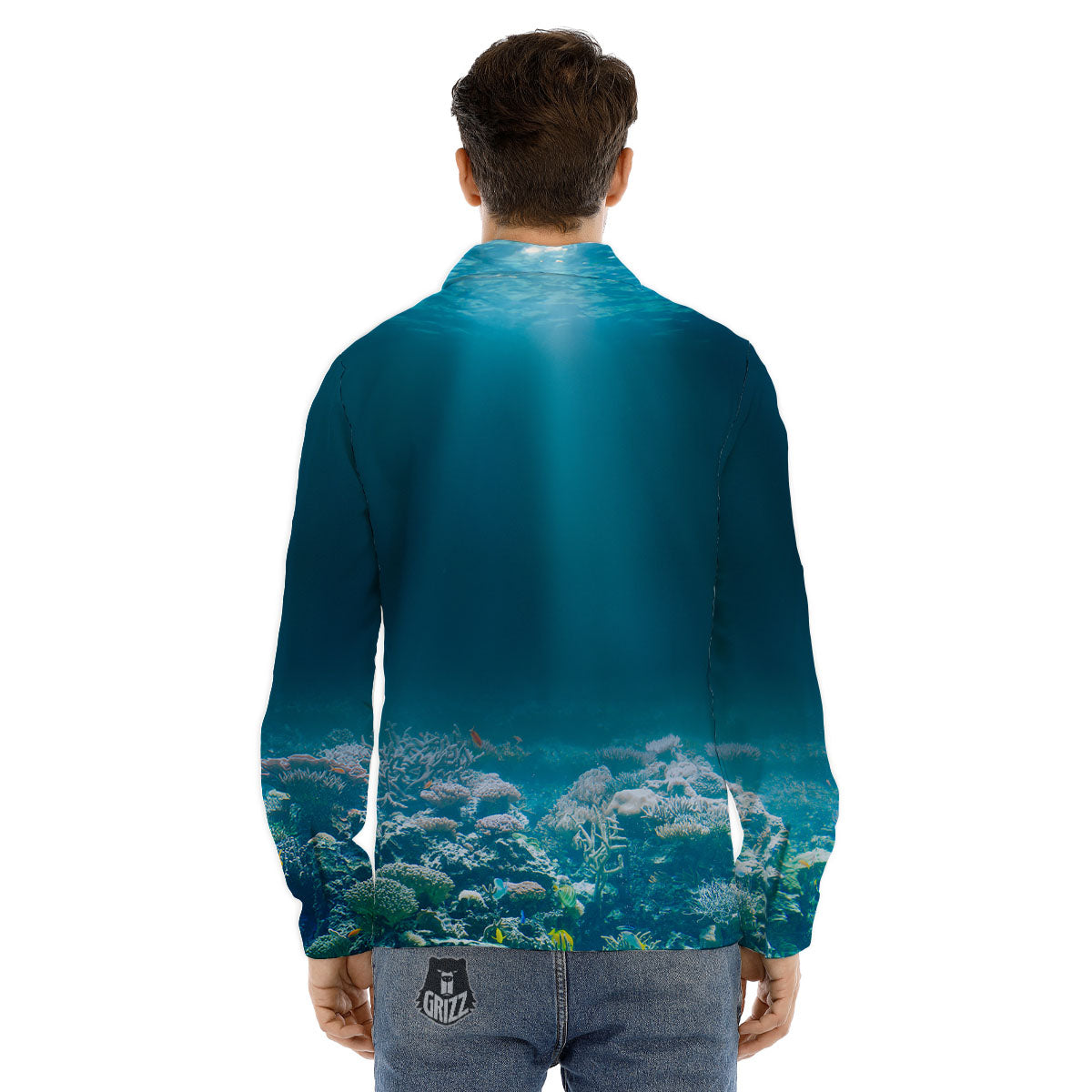 Underwater Ocean Print Men's Dress Shirts-grizzshop
