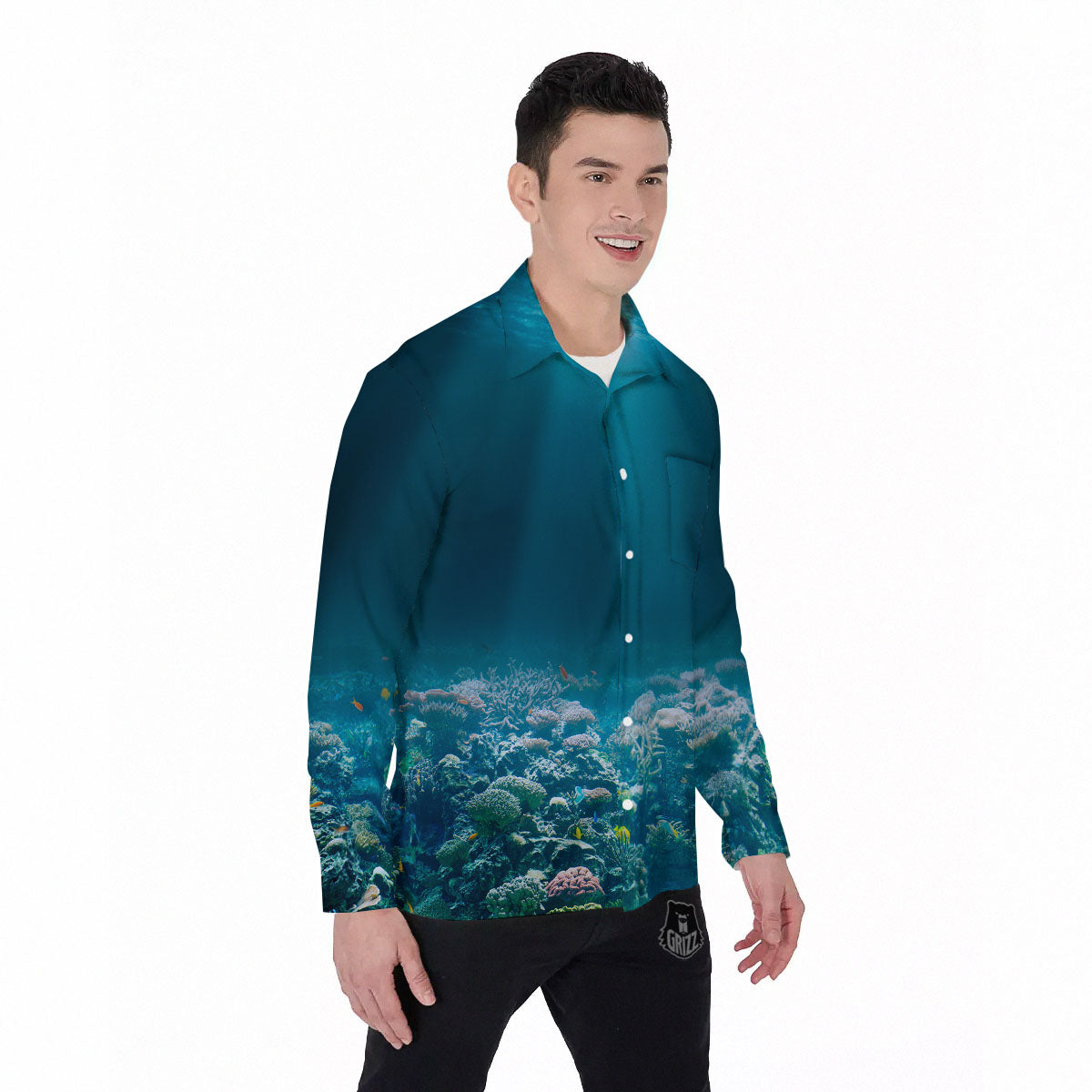 Underwater Ocean Print Men's Long Sleeve Shirts-grizzshop