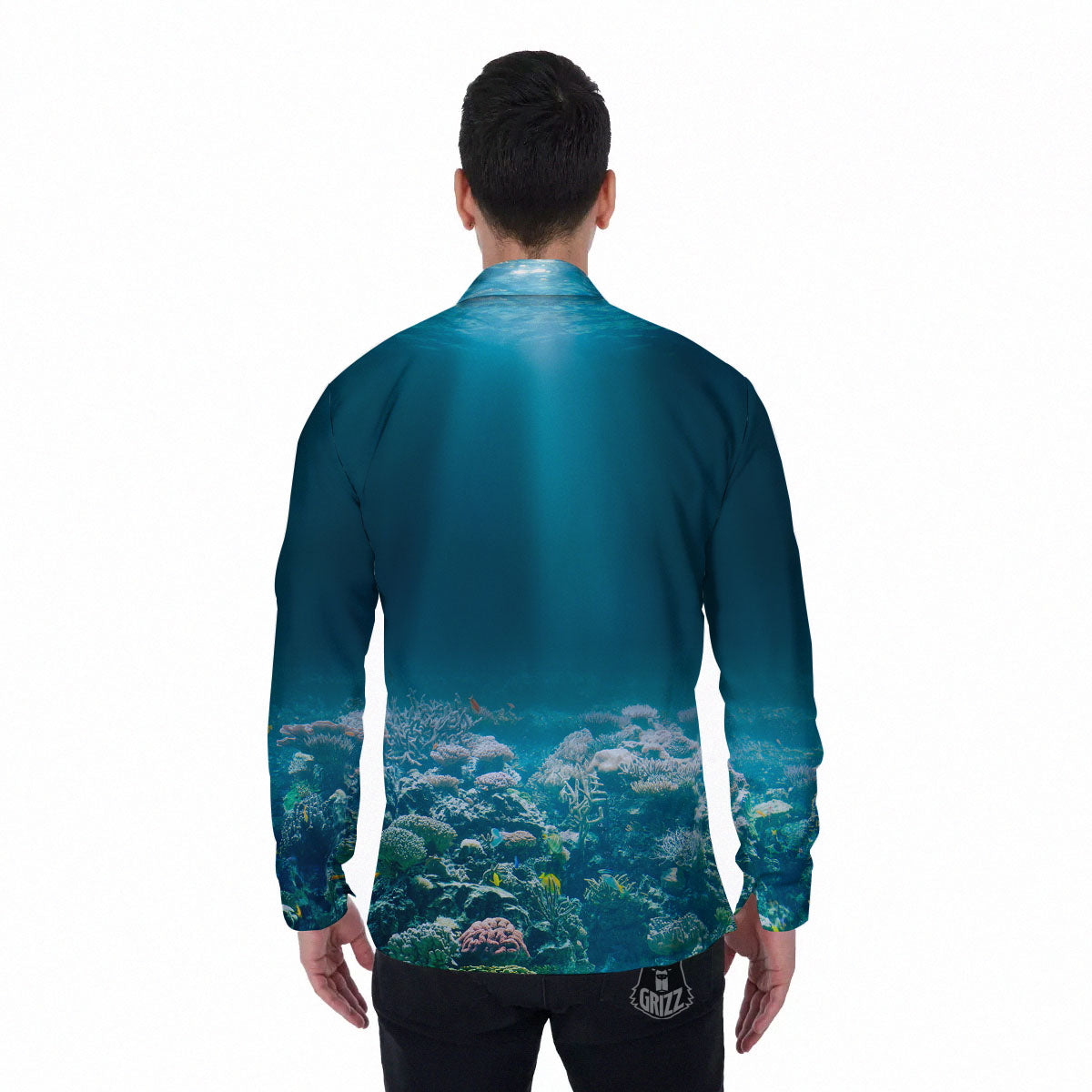 Underwater Ocean Print Men's Long Sleeve Shirts-grizzshop