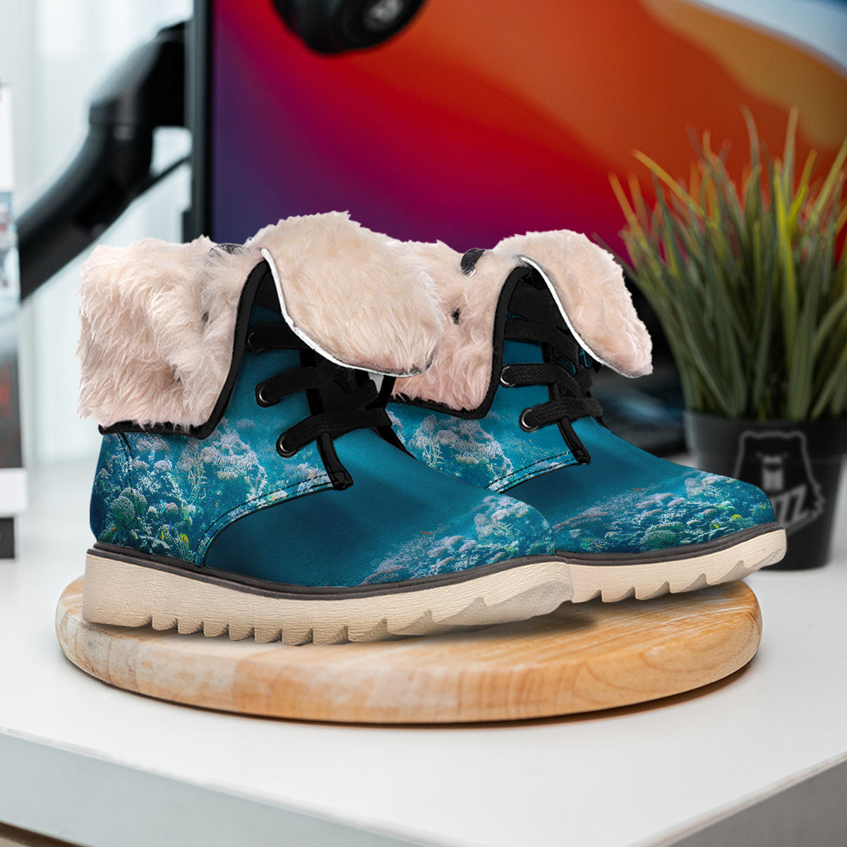Underwater Ocean Print Snow Boots-grizzshop