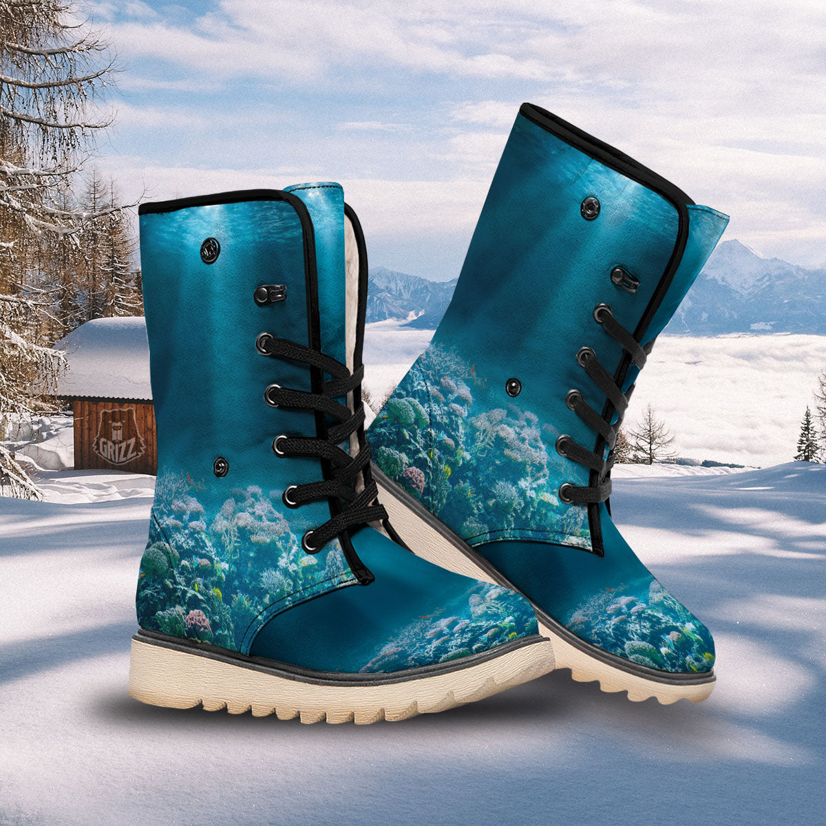 Underwater Ocean Print Snow Boots-grizzshop