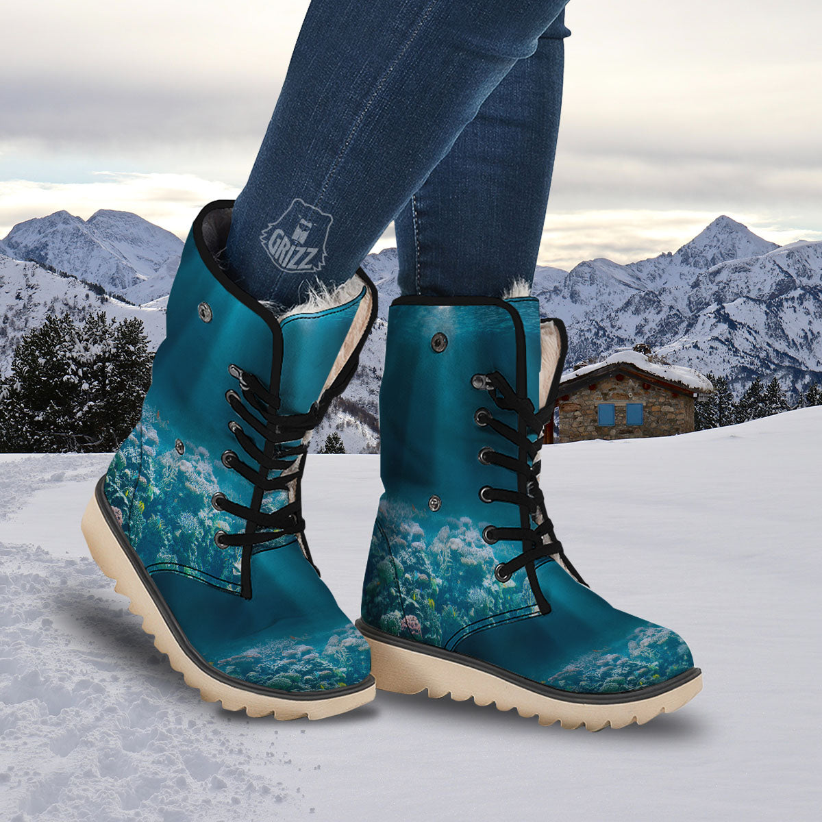 Underwater Ocean Print Snow Boots-grizzshop