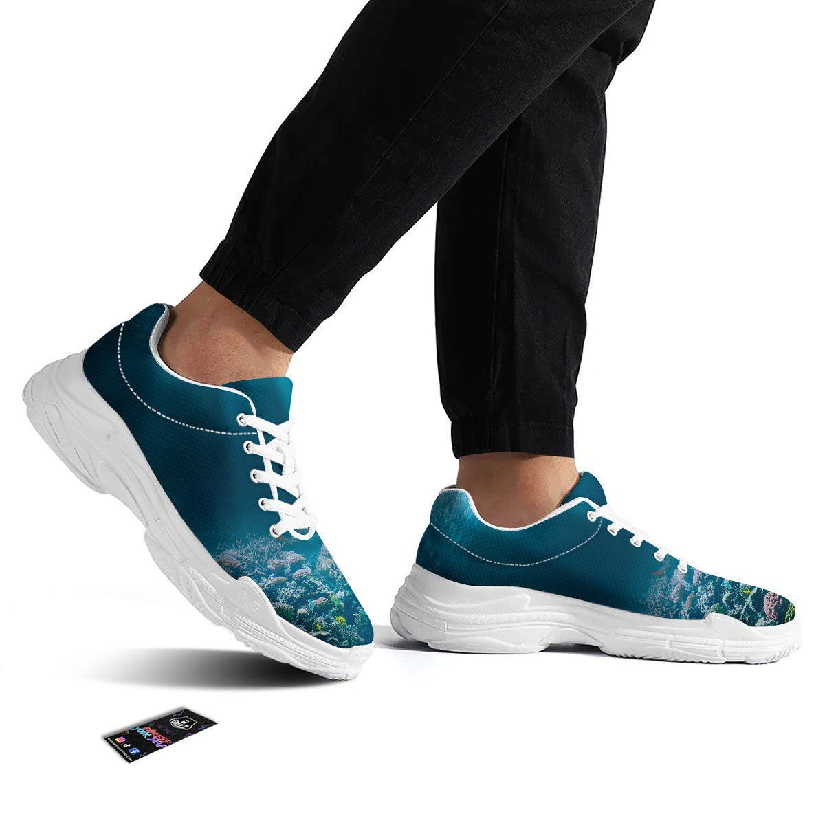Underwater Ocean Print White Chunky Shoes-grizzshop