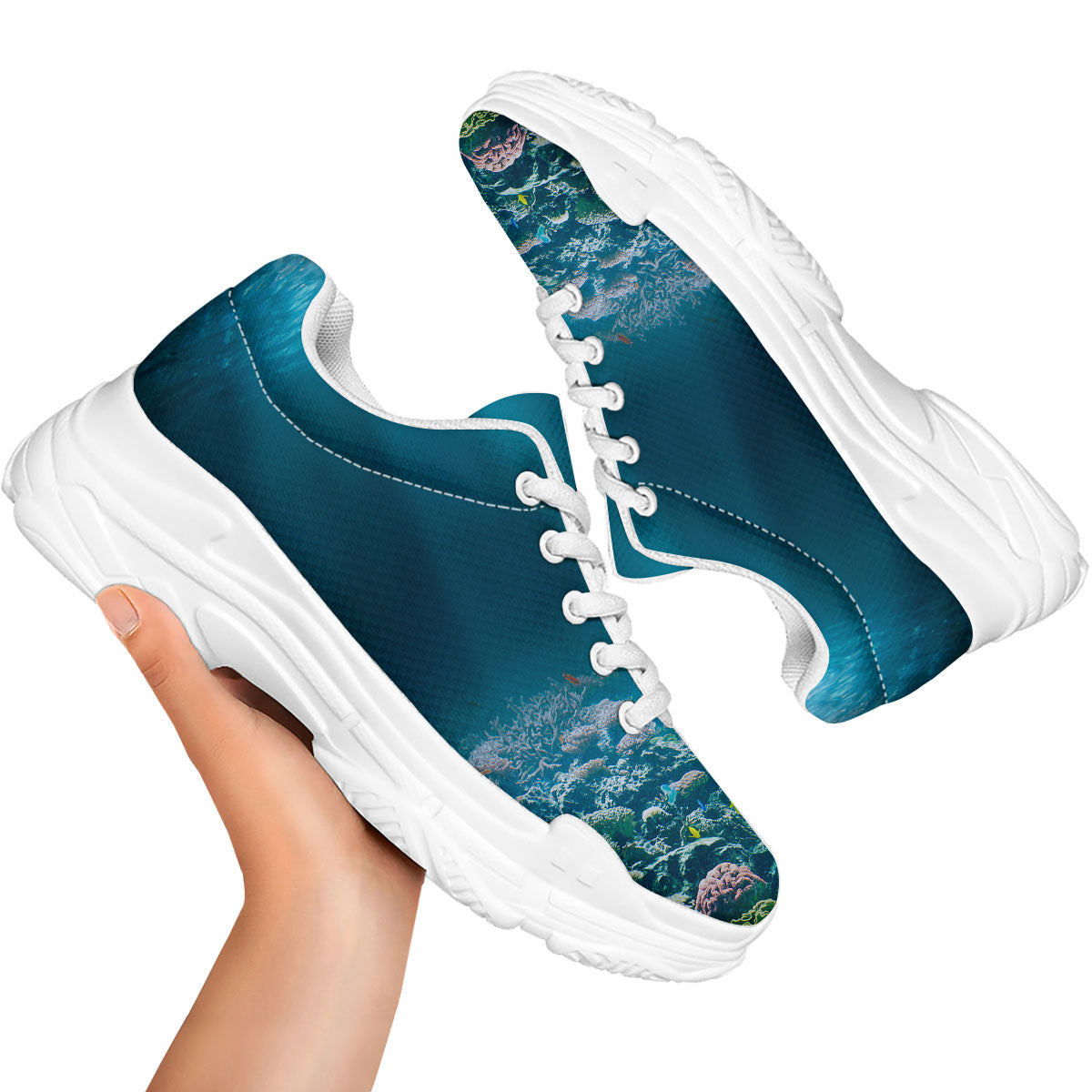 Underwater Ocean Print White Chunky Shoes-grizzshop