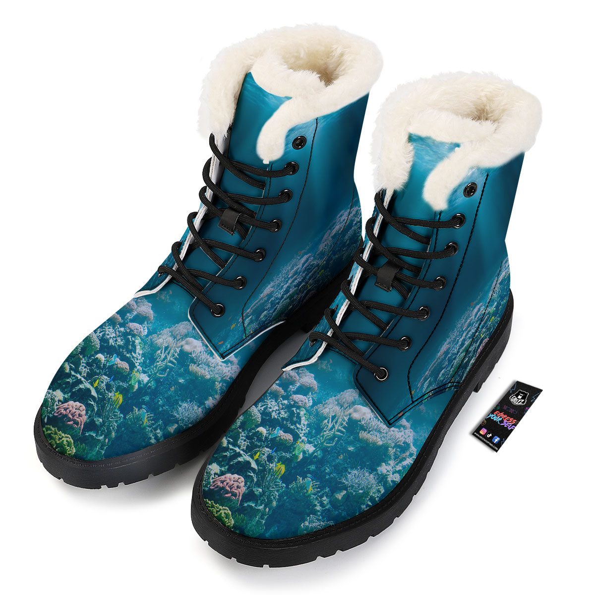 Underwater Ocean Print Winter Boots-grizzshop