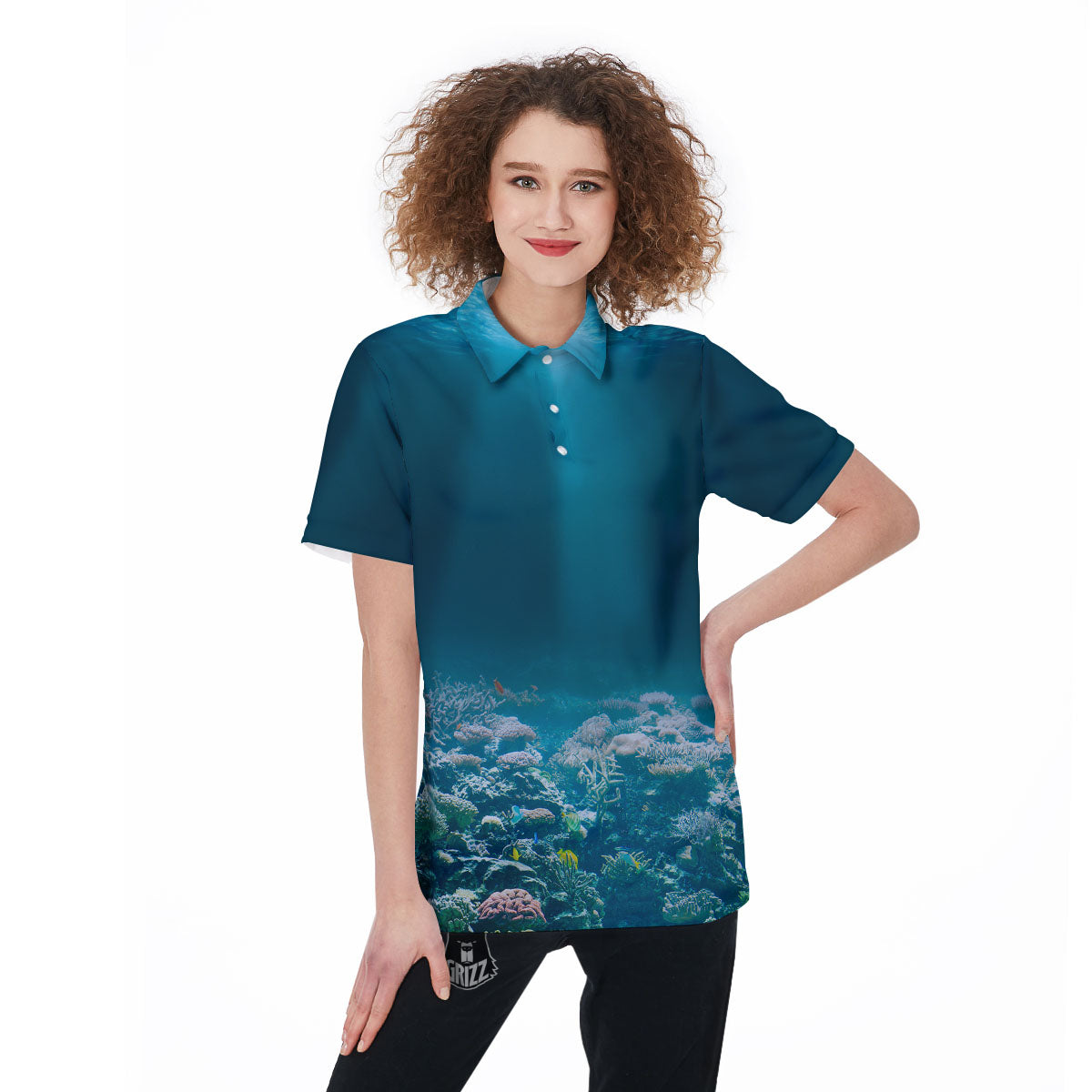 Underwater Ocean Print Women's Golf Shirts-grizzshop
