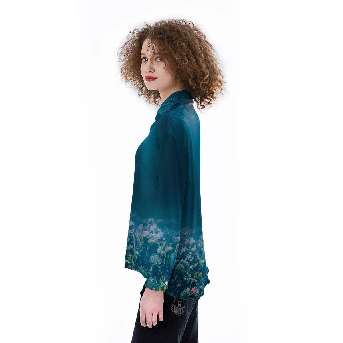 Underwater Ocean Print Women's Long Sleeve Shirts-grizzshop