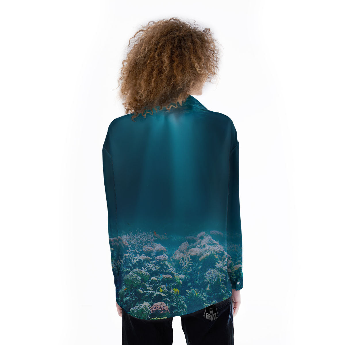 Underwater Ocean Print Women's Long Sleeve Shirts-grizzshop