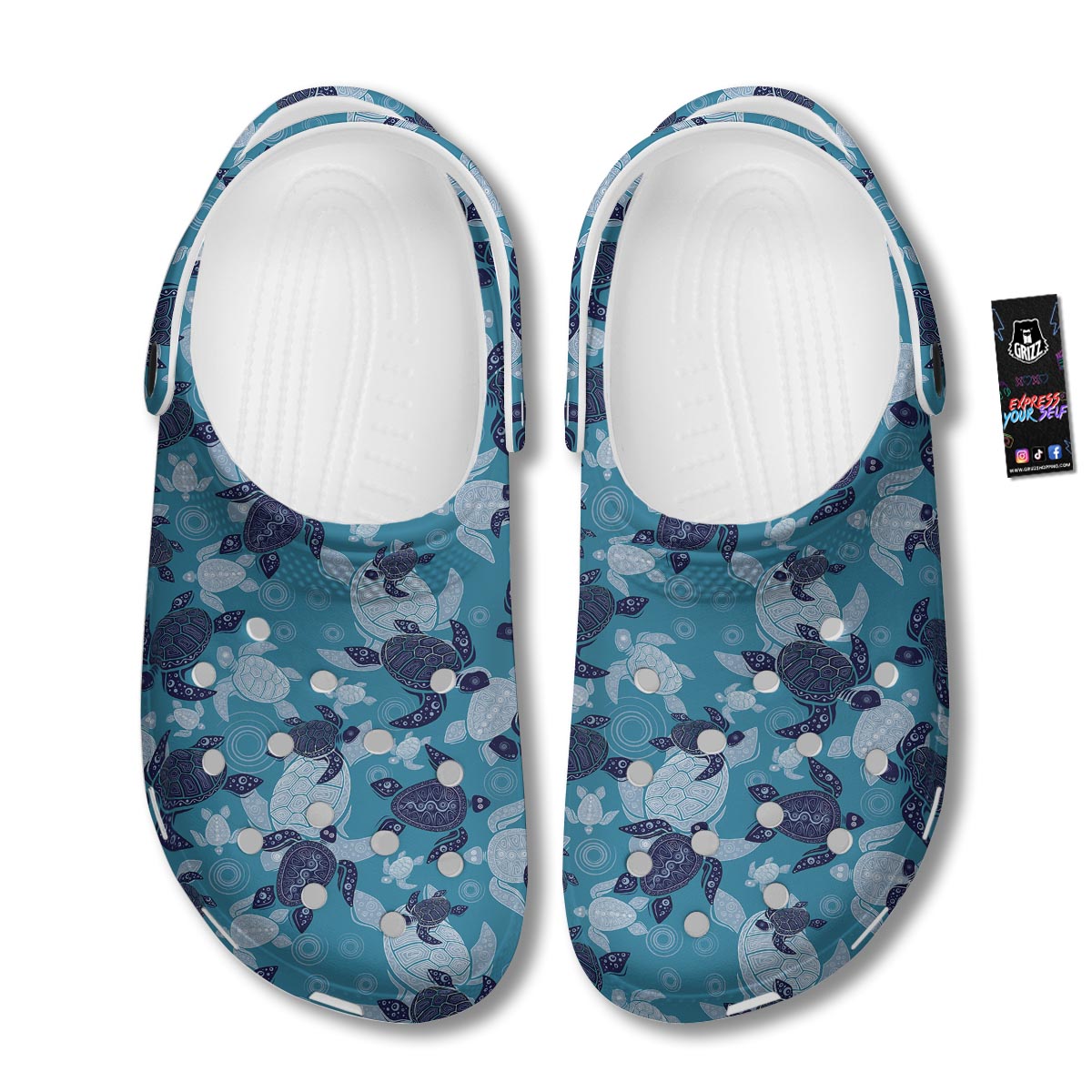 Underwater Sea Turtle Family Print Pattern Clog-grizzshop