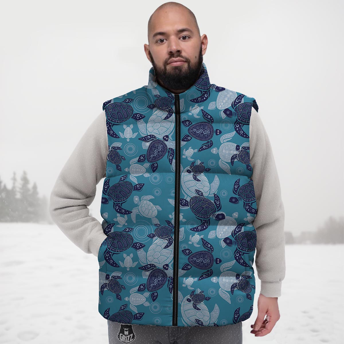 Underwater Sea Turtle Family Print Pattern Down Vest