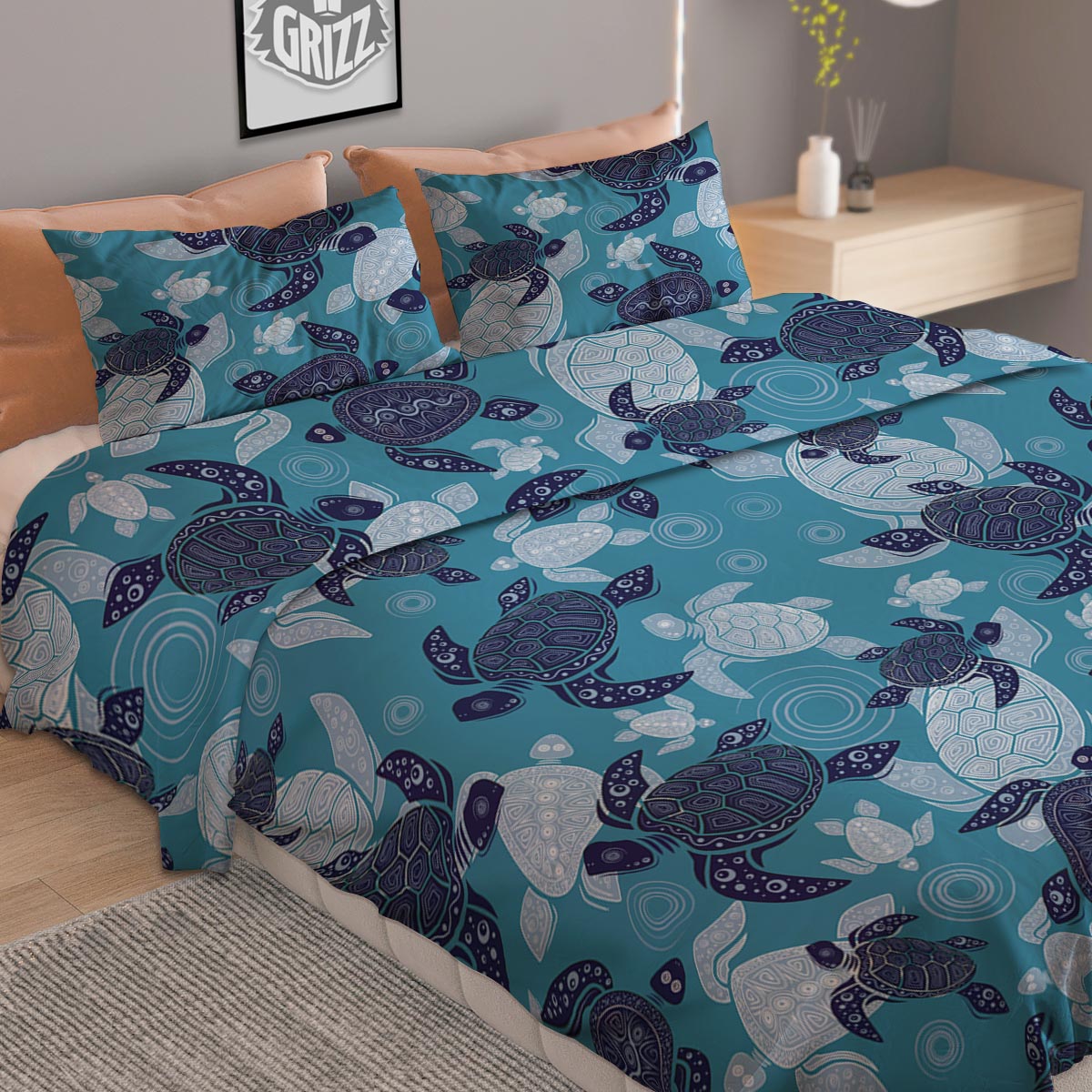 Underwater Sea Turtle Family Print Pattern Duvet Cover Bedding Set