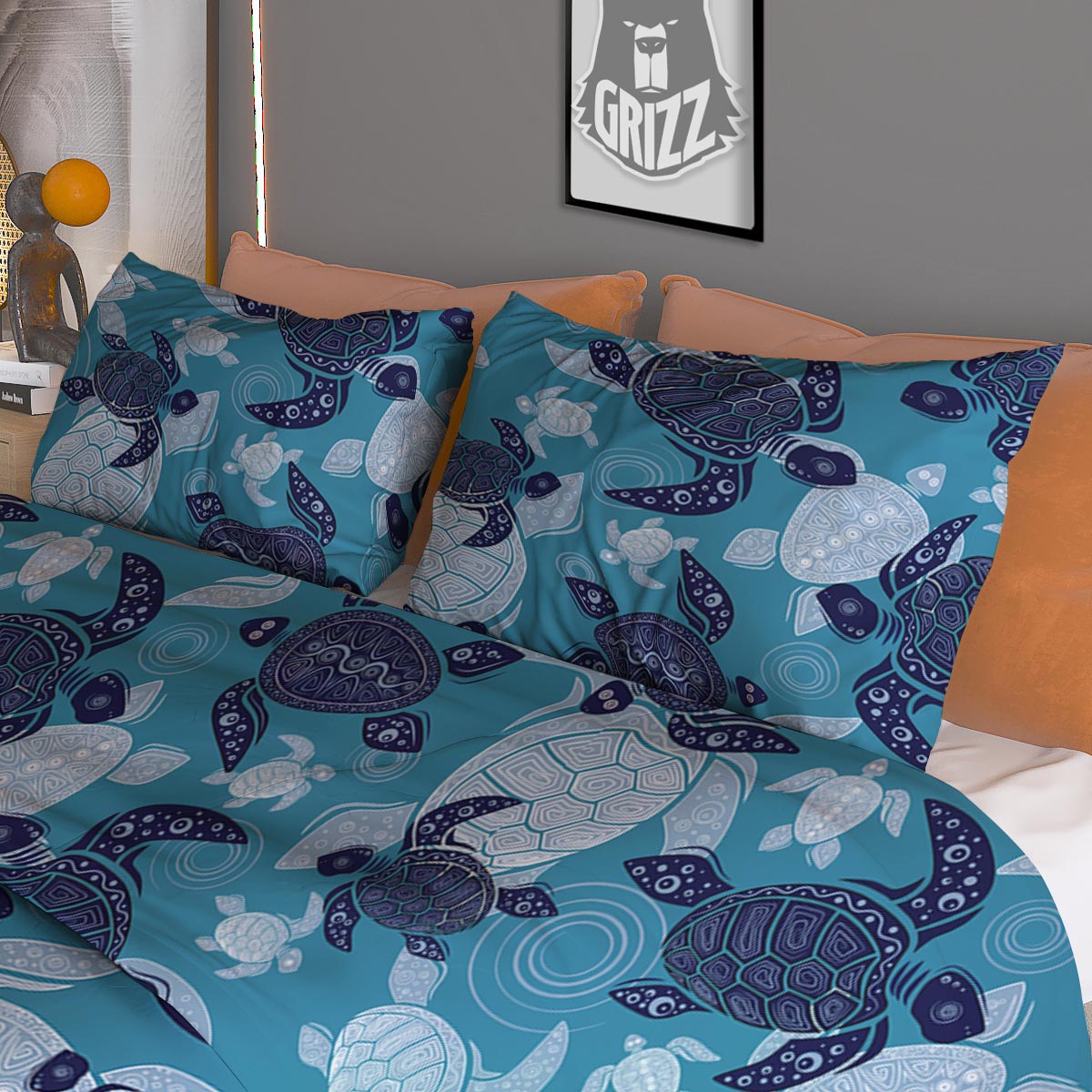 Underwater Sea Turtle Family Print Pattern Duvet Cover Bedding Set