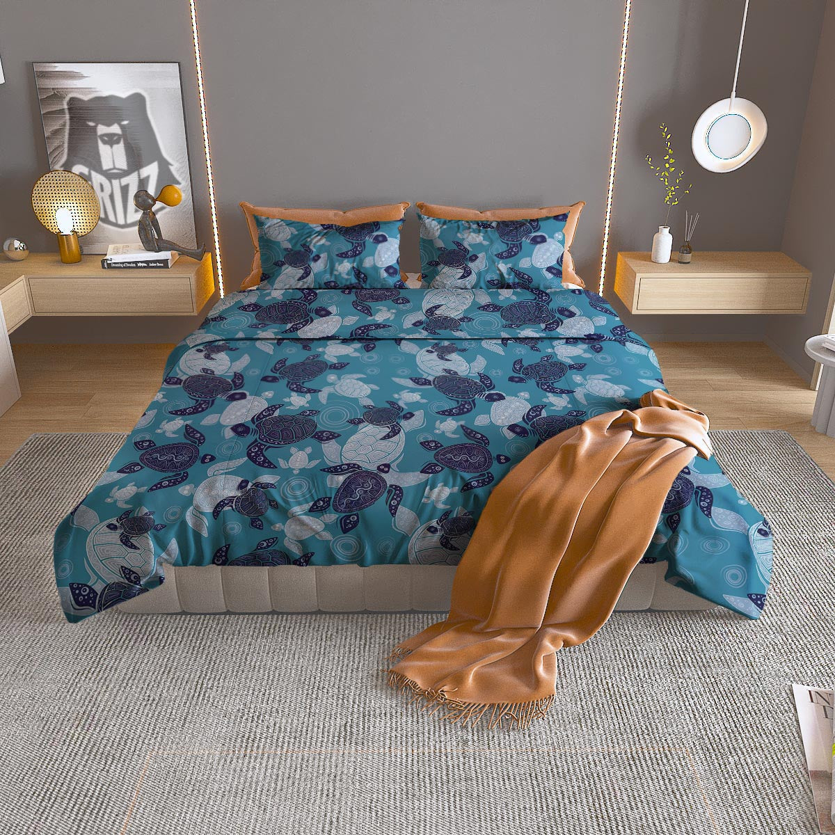 Underwater Sea Turtle Family Print Pattern Duvet Cover Bedding Set