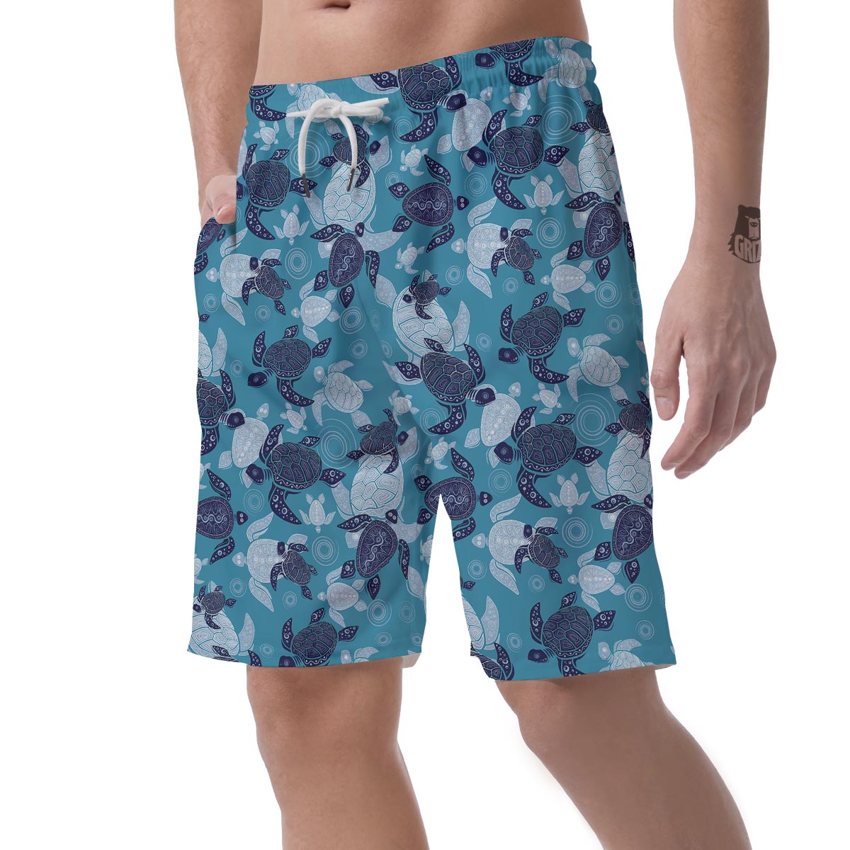 Underwater Sea Turtle Family Print Pattern Men's Shorts-grizzshop