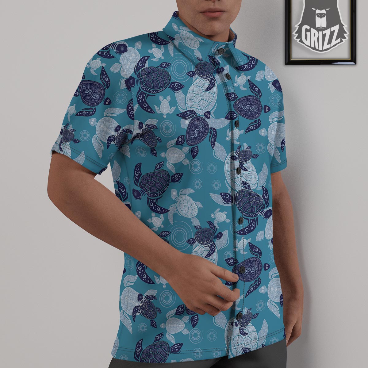 Underwater Sea Turtle Family Print Pattern Untucked Shirts-grizzshop