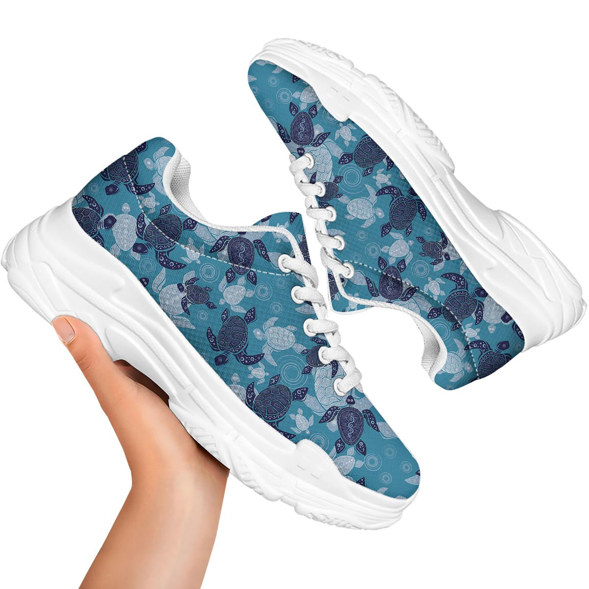 Underwater Sea Turtle Family Print Pattern White Chunky Shoes-grizzshop