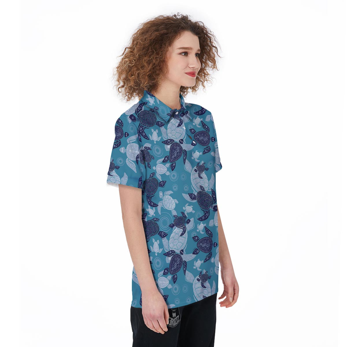 Underwater Sea Turtle Family Print Pattern Women's Golf Shirts-grizzshop