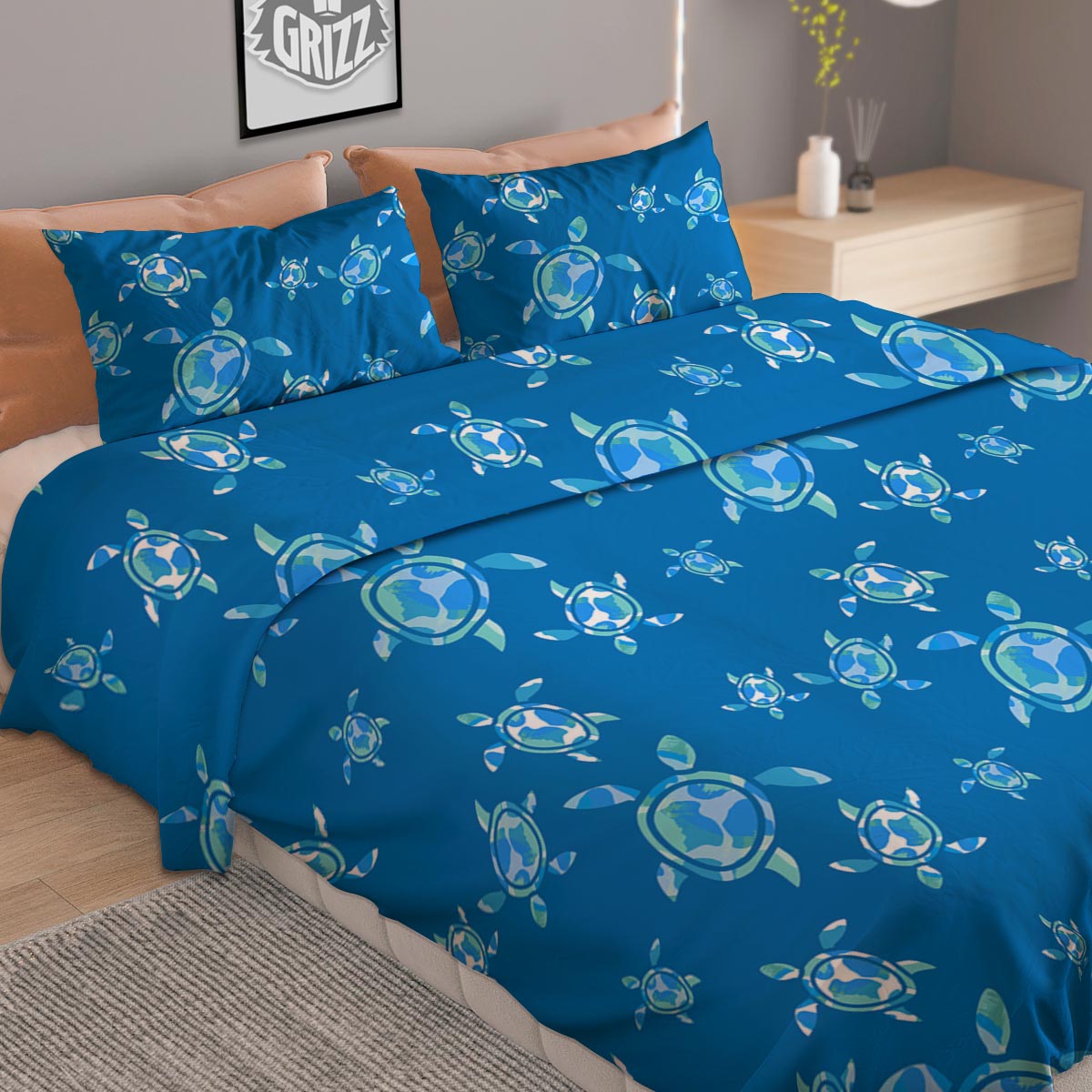 Underwater Sea Turtle Print Pattern Duvet Cover Bedding Set