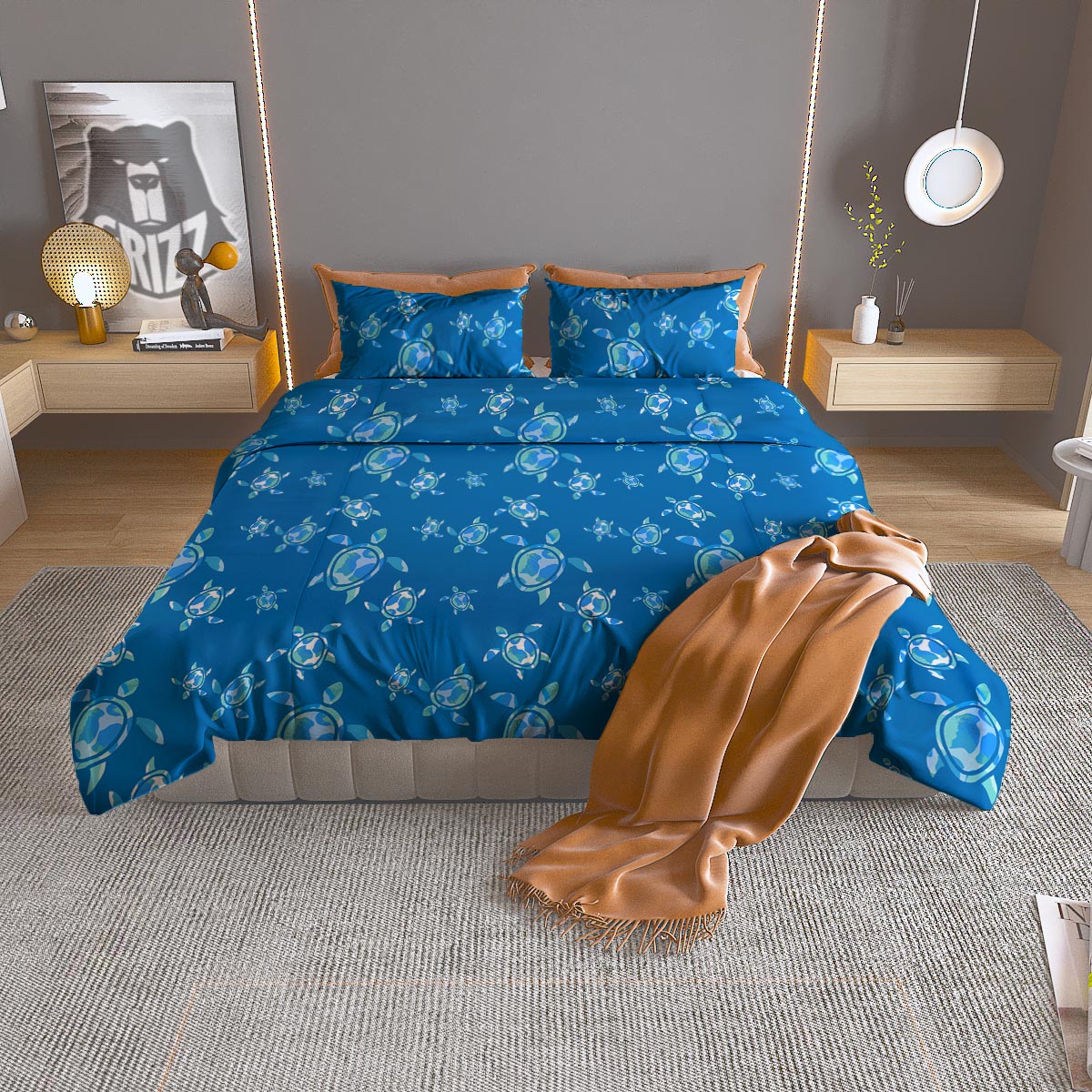 Underwater Sea Turtle Print Pattern Duvet Cover Bedding Set