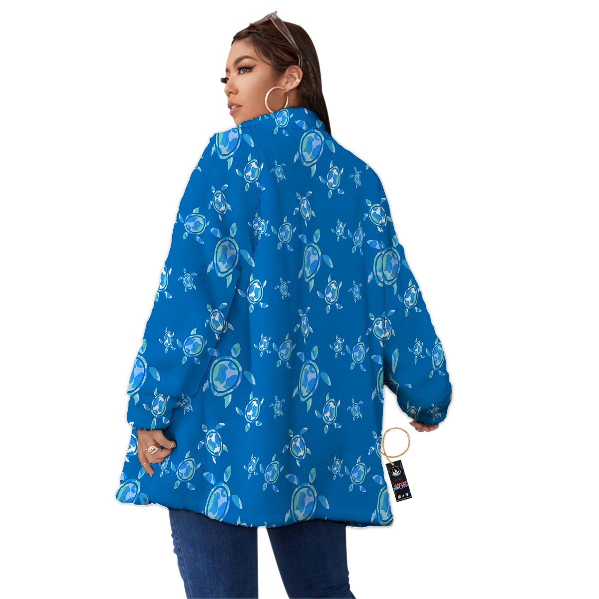 Underwater Sea Turtle Print Pattern Women's Sherpa Jacket-grizzshop