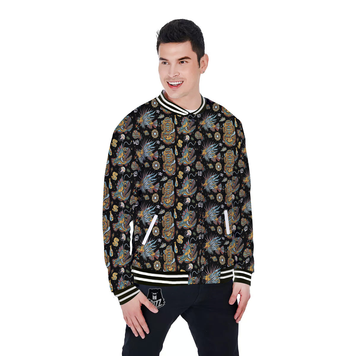 Underwater World Colorful Print Pattern Baseball Jacket-grizzshop