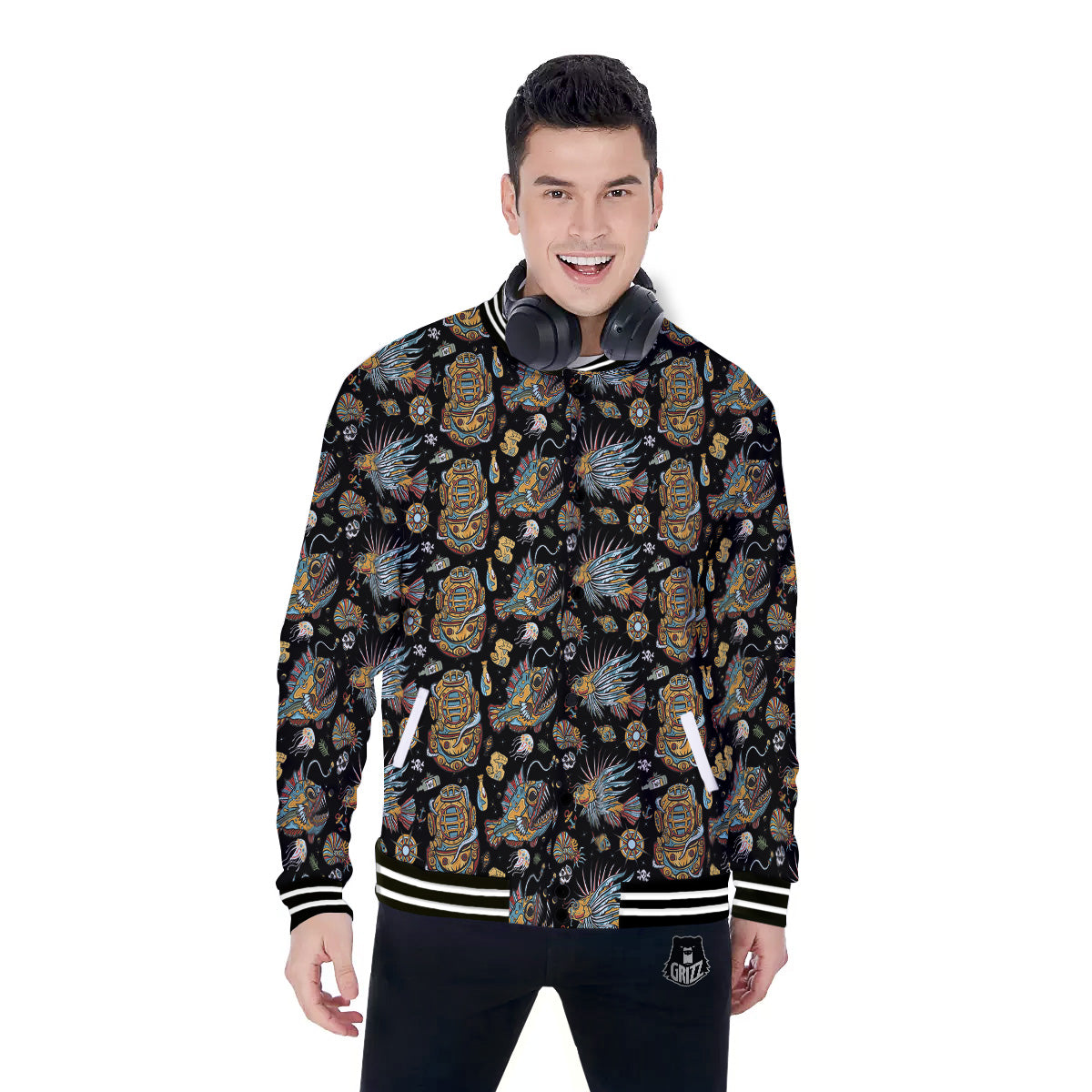 Underwater World Colorful Print Pattern Baseball Jacket-grizzshop