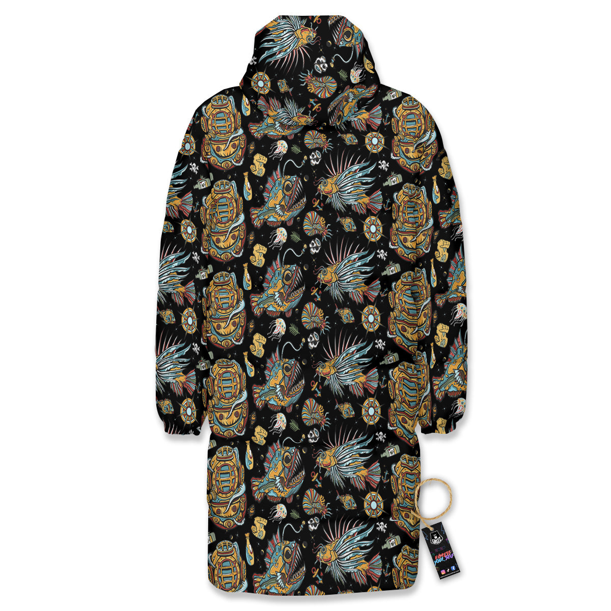 Underwater World Colorful Print Pattern Long Down Jacket-grizzshop