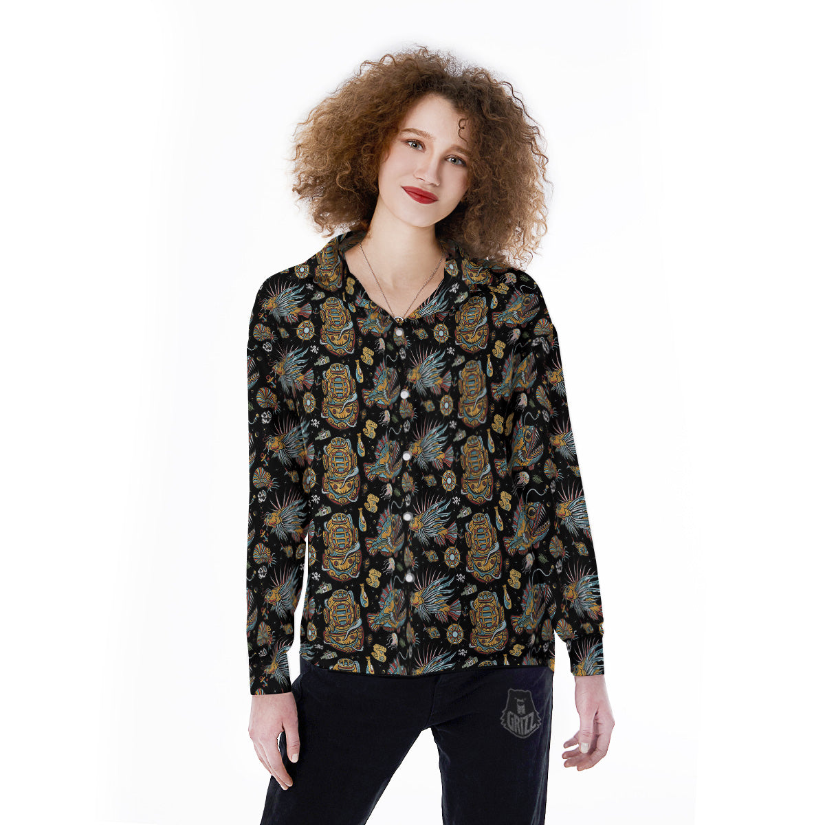 Underwater World Colorful Print Pattern Women's Long Sleeve Shirts-grizzshop