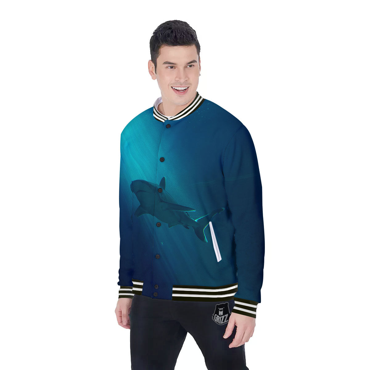 Underwear Shark Print Baseball Jacket-grizzshop