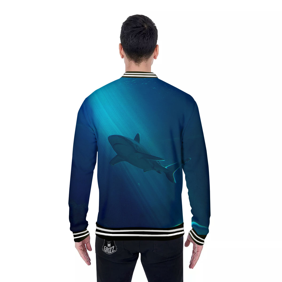 Underwear Shark Print Baseball Jacket-grizzshop