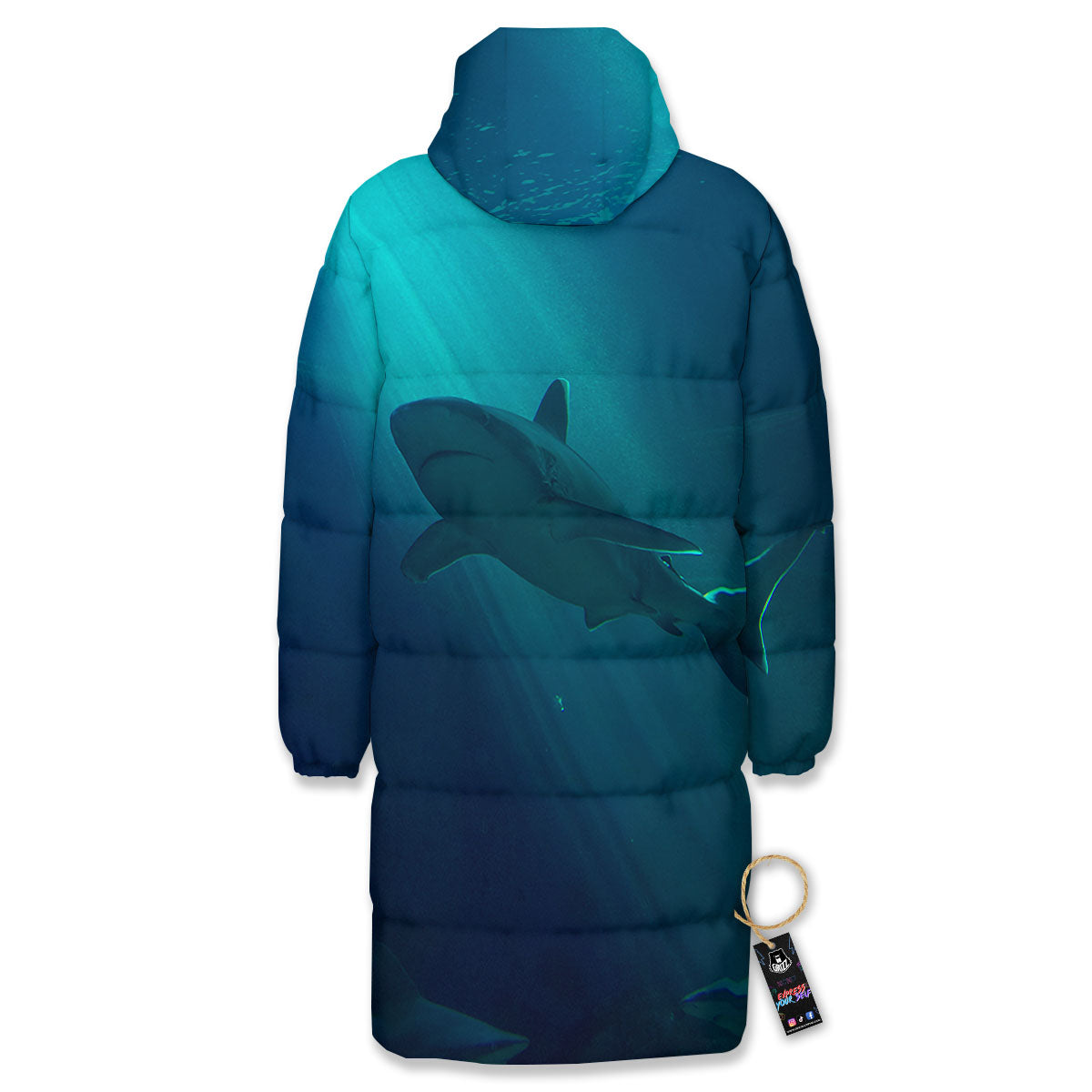 Underwear Shark Print Long Down Jacket-grizzshop