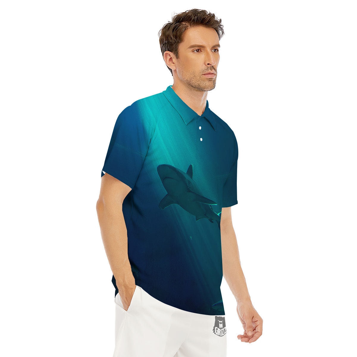 Underwear Shark Print Men's Golf Shirts-grizzshop